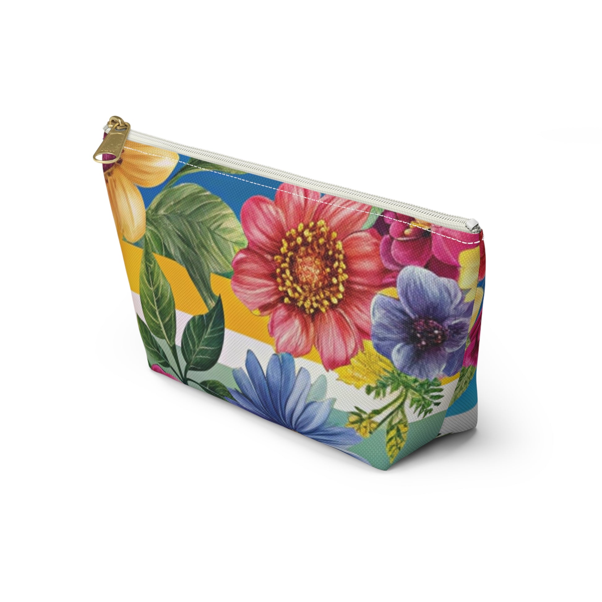 Floral Stripe 4K Accessory Pouch w T-bottom, Artsulli - Art is Long, Life is Short, Bags, , , , , , , 