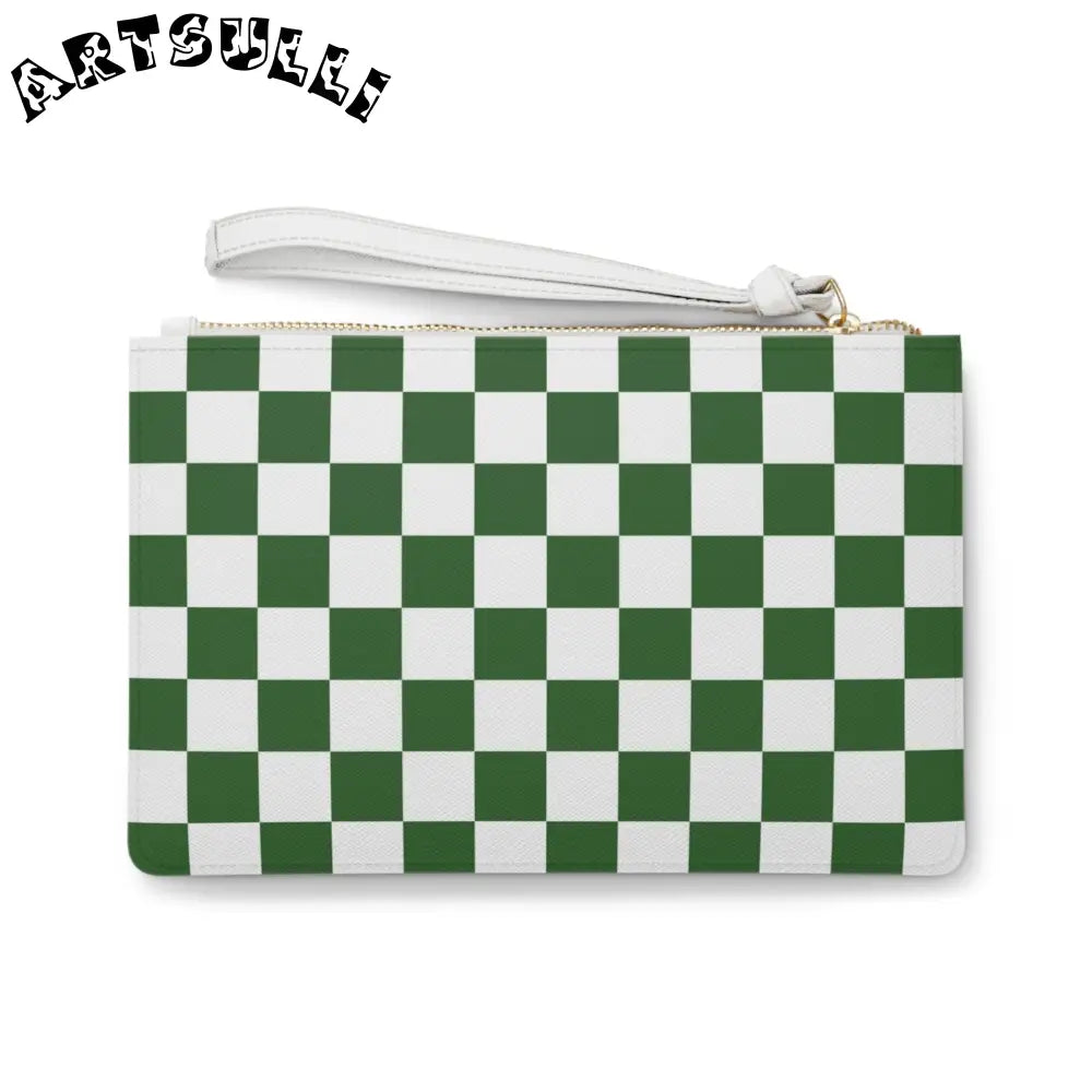 JAKKOUTTHEBXX Checkerboard White and Dark Green Clutch Bag