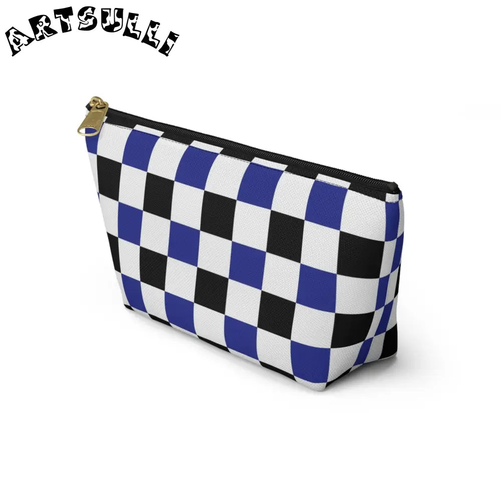 JAKKOUTTHEBXX Checkerboard Blue White and Black Accessory Pouch w