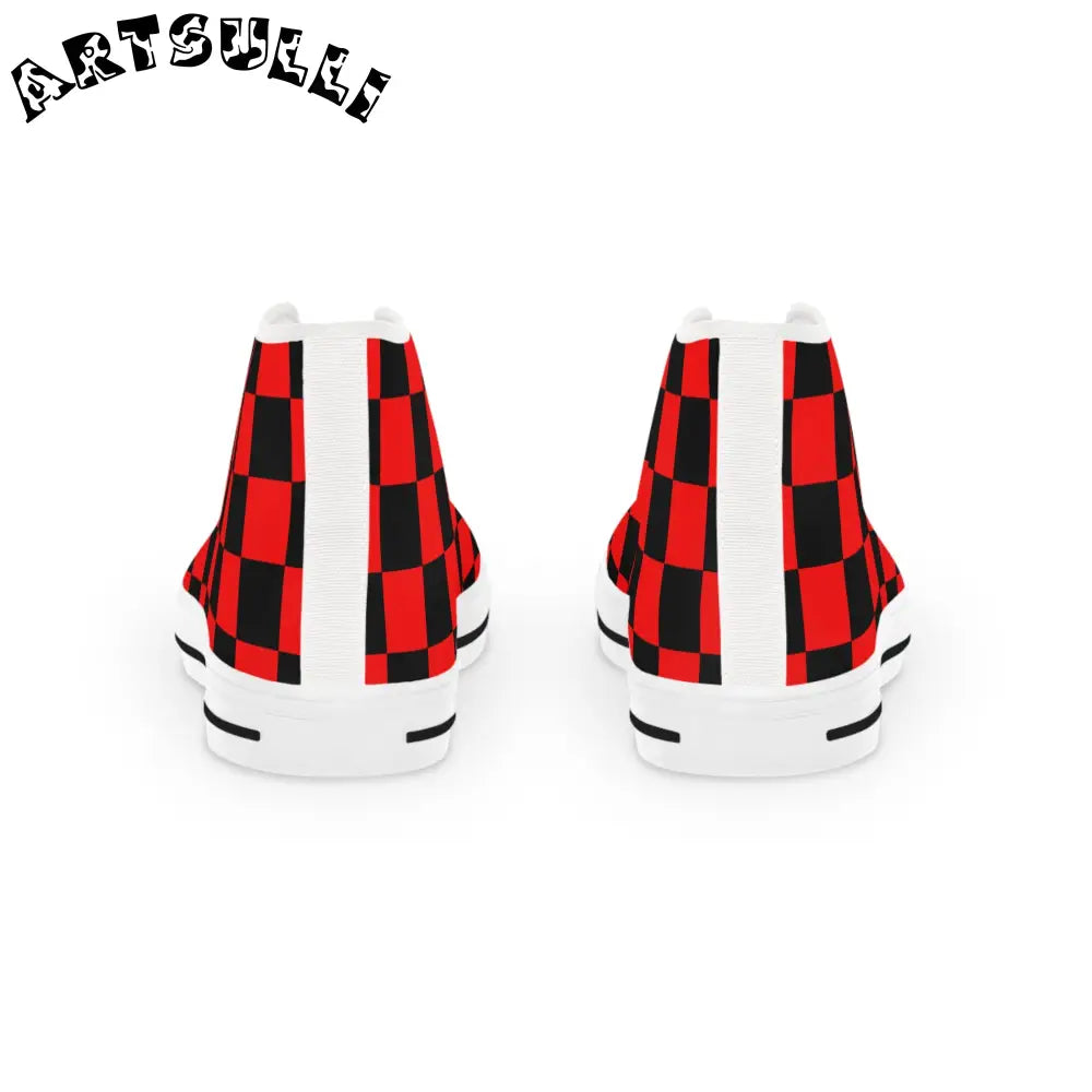 JAKKOUTTHEBXX Checkerboard Red and Black Men’s High Top Sneakers
