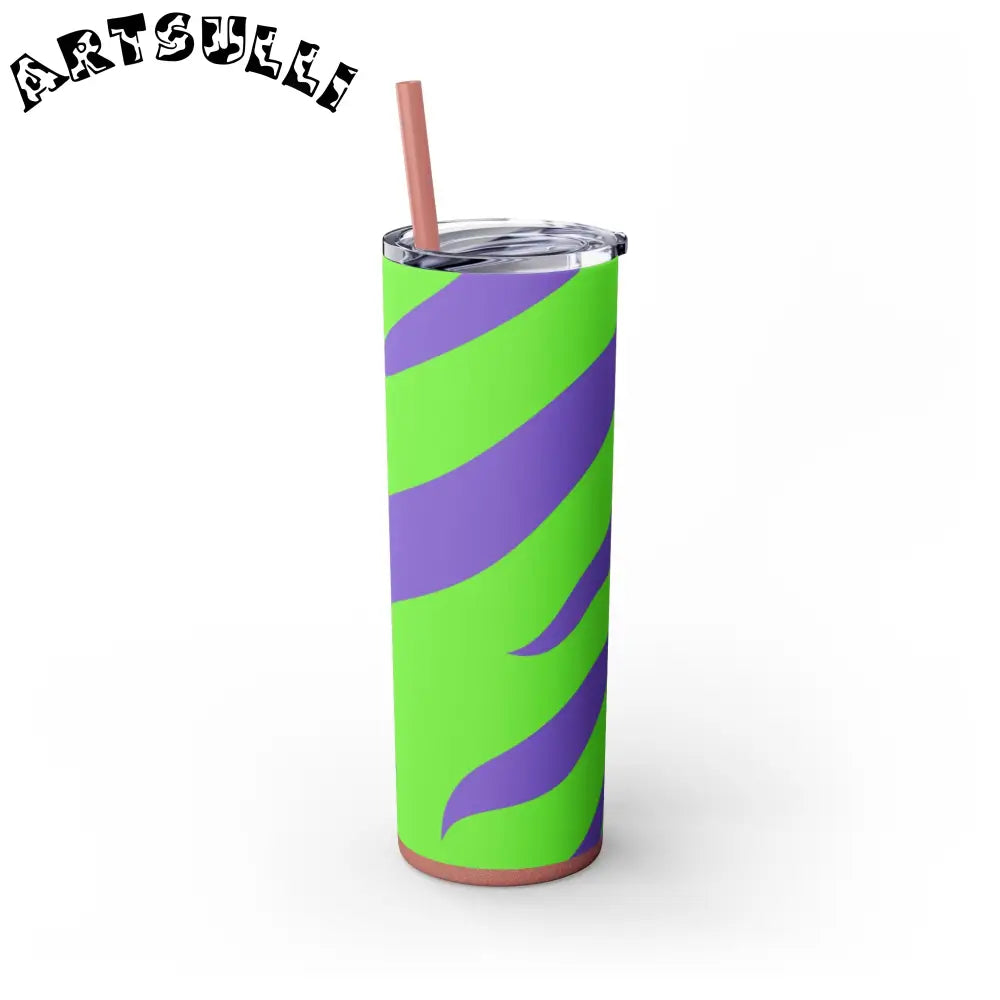 JAKKOUTTHEBXX Tyrannosaurus Print Green and Purple Skinny Tumbler