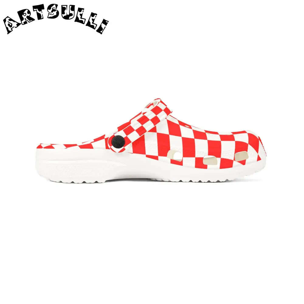 JAKKOUTTHEBXX Checkerboard Red and White EVA Foam Rubber Shoes (AOP)