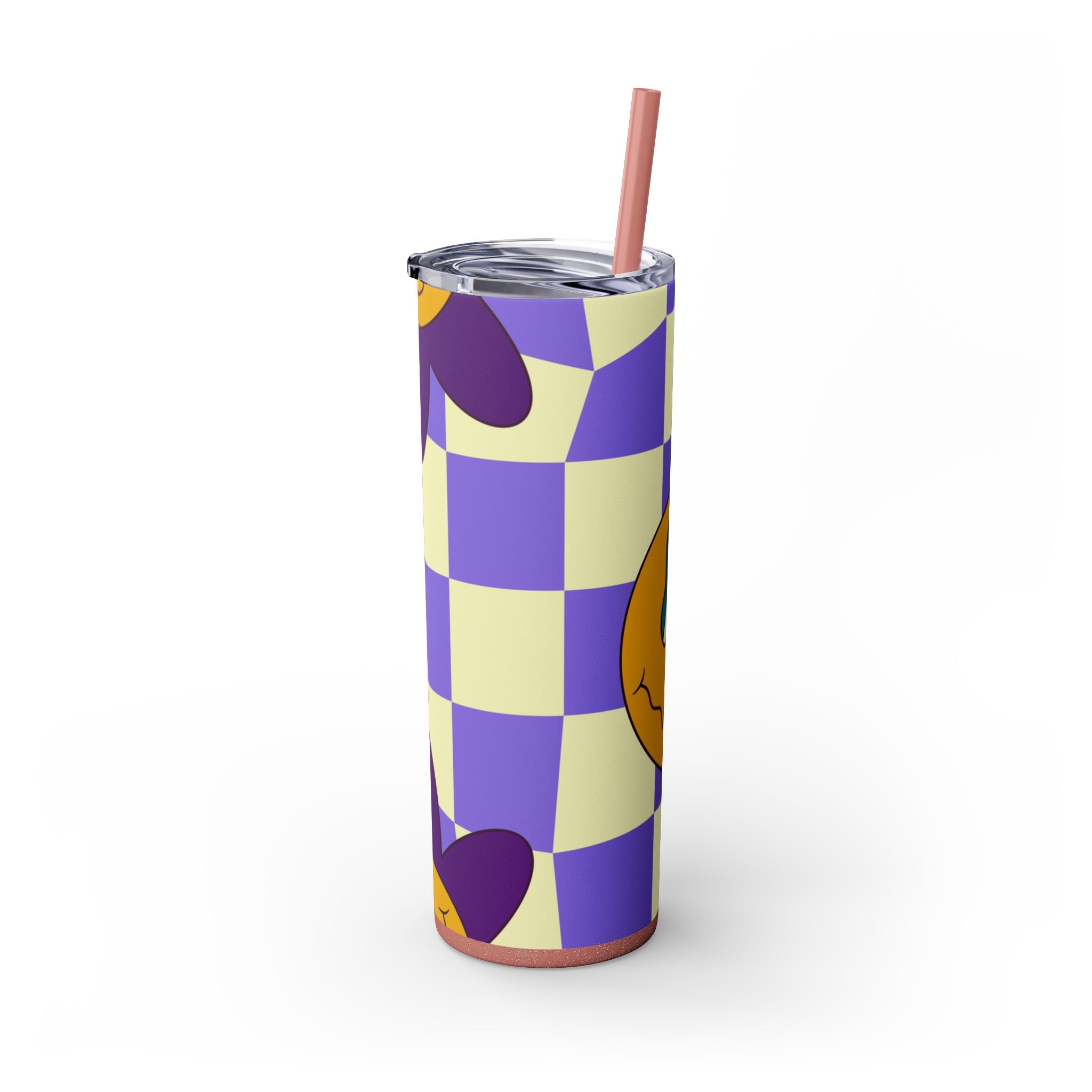 Trippy Flower Power Motifs Rave Garden Grins Skinny Tumbler with Straw, 20oz, Artsulli - Art is Long, Life is Short, Mug, , , , , , , 