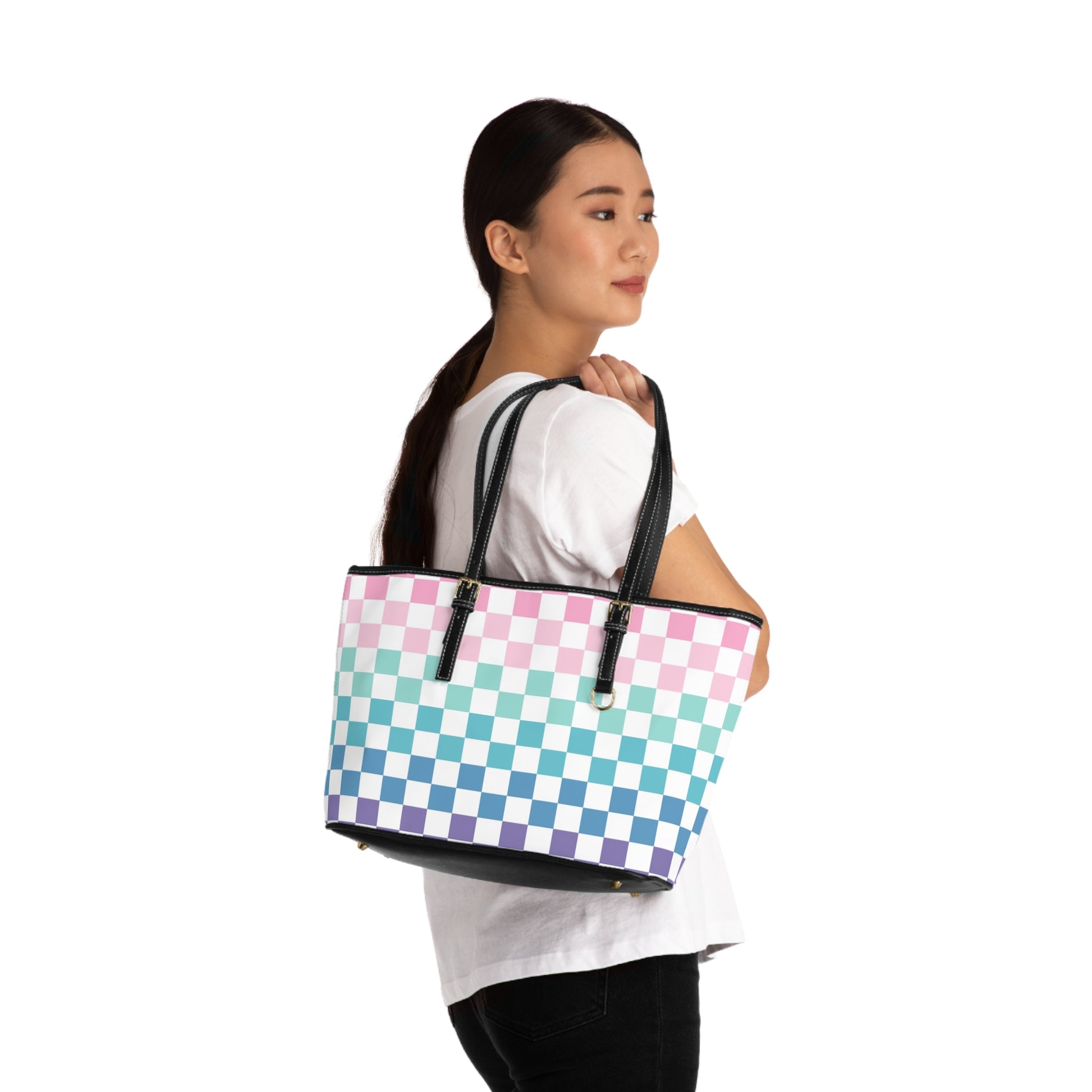 Vaporwave Rainbow  Checkerboard Multi-Color PU Leather Shoulder Bag, Artsulli - Art is Long, Life is Short, Bags, , , , , , , 