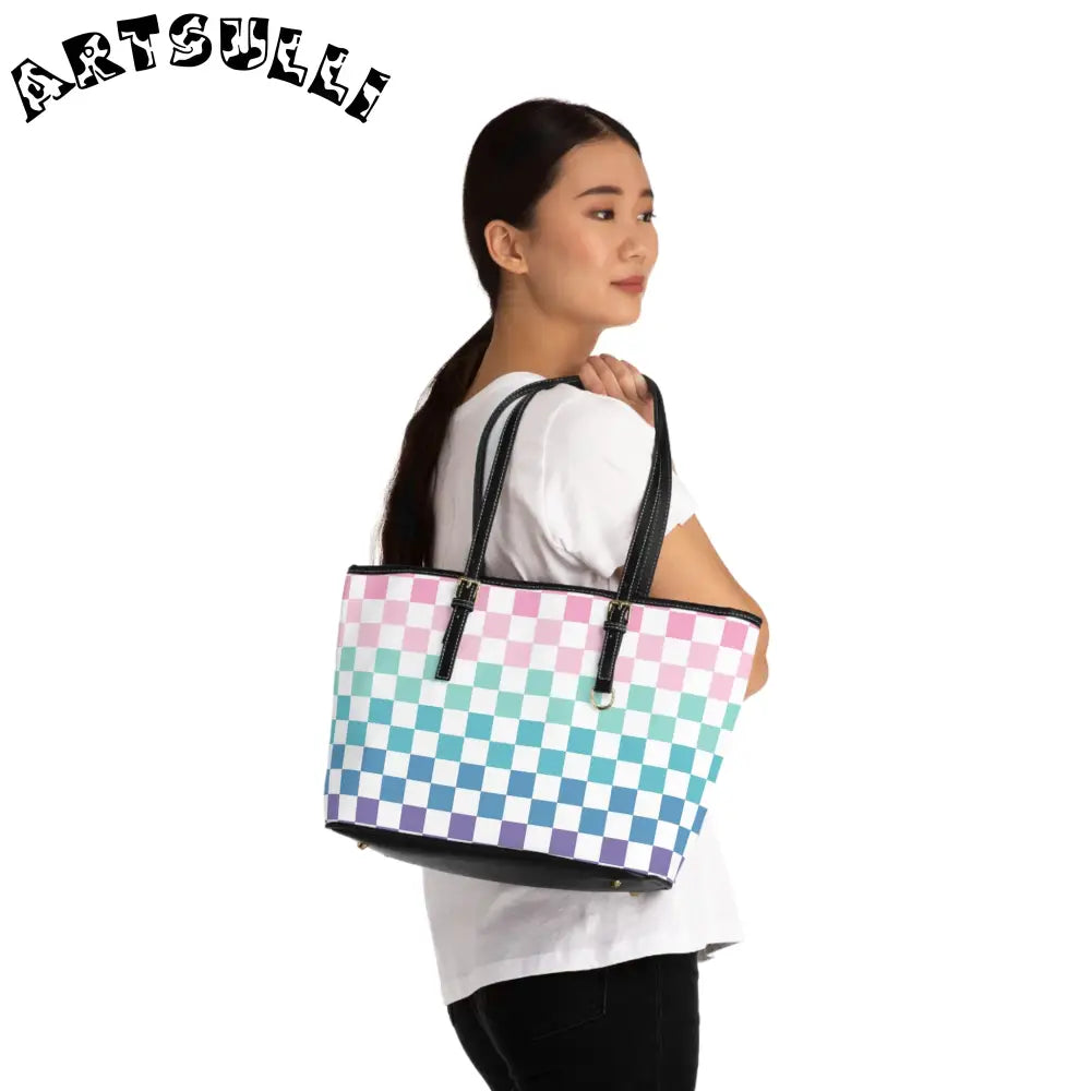 JAKKOUTTHEBXX Vaporwave Rainbow Checkerboard Multi-Color PU Leather