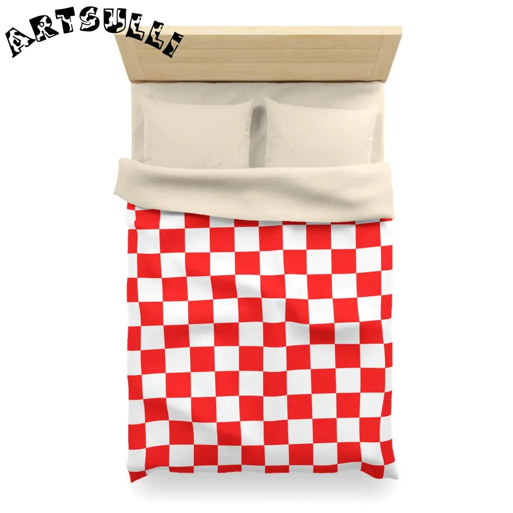 JAKKOUTTHEBXX Checkerboard Red and White Microfiber Duvet Cover