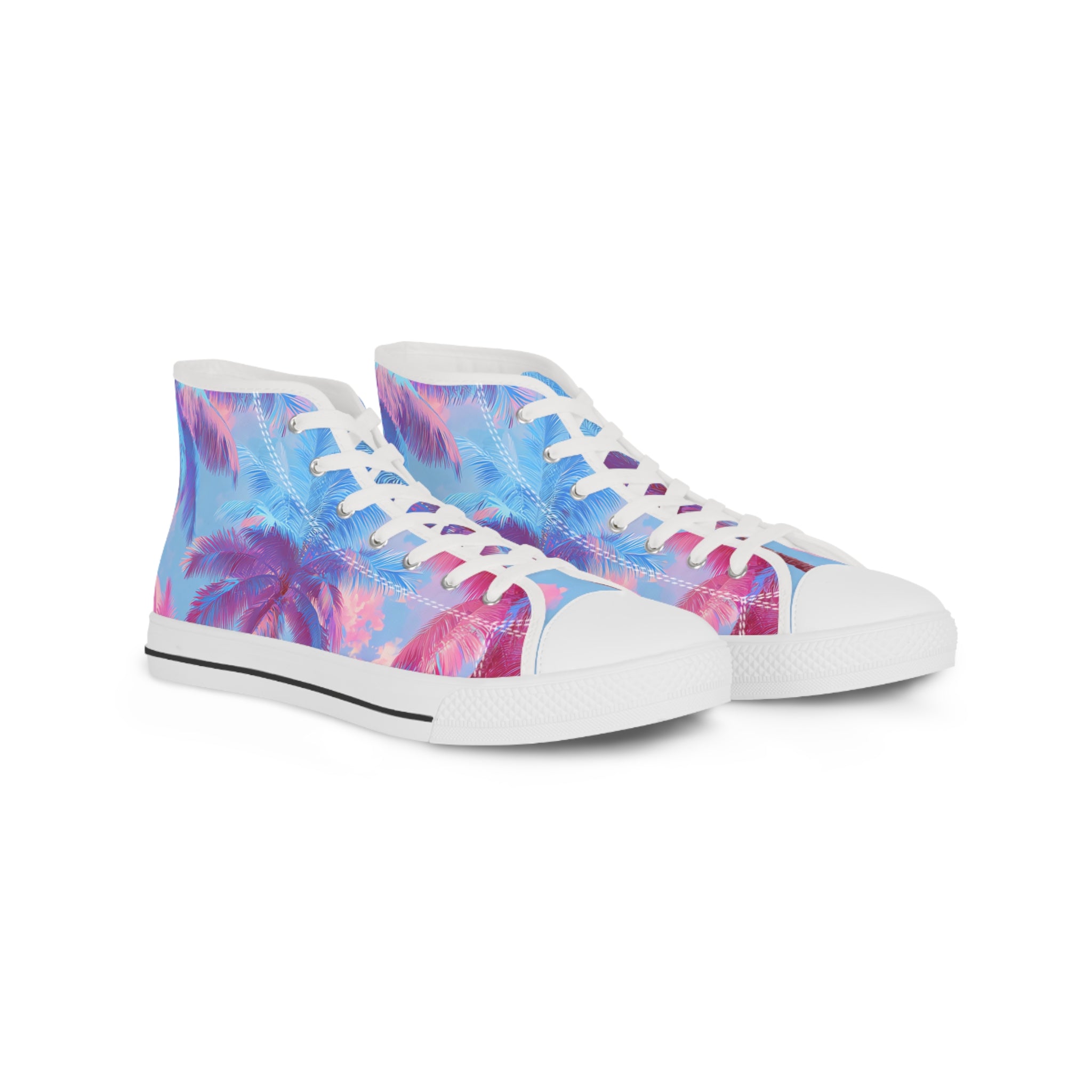 Ethereal Pastel Palms II Blue and Pink Men's High Top Sneakers, Artsulli - Art is Long, Life is Short, Shoes, Size, US 5, Color, White sole, , , 24715716988797664929