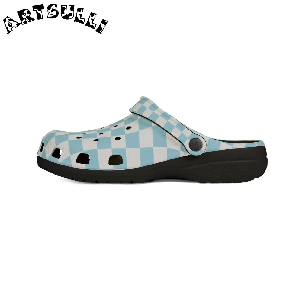 JAKKOUTTHEBXX Checkerboard Sky Blue EVA Foam Rubber Shoes (AOP)