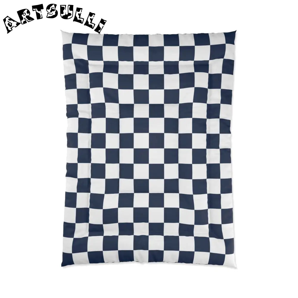 JAKKOUTTHEBXX Checkerboard White and Navy Blue Comforter