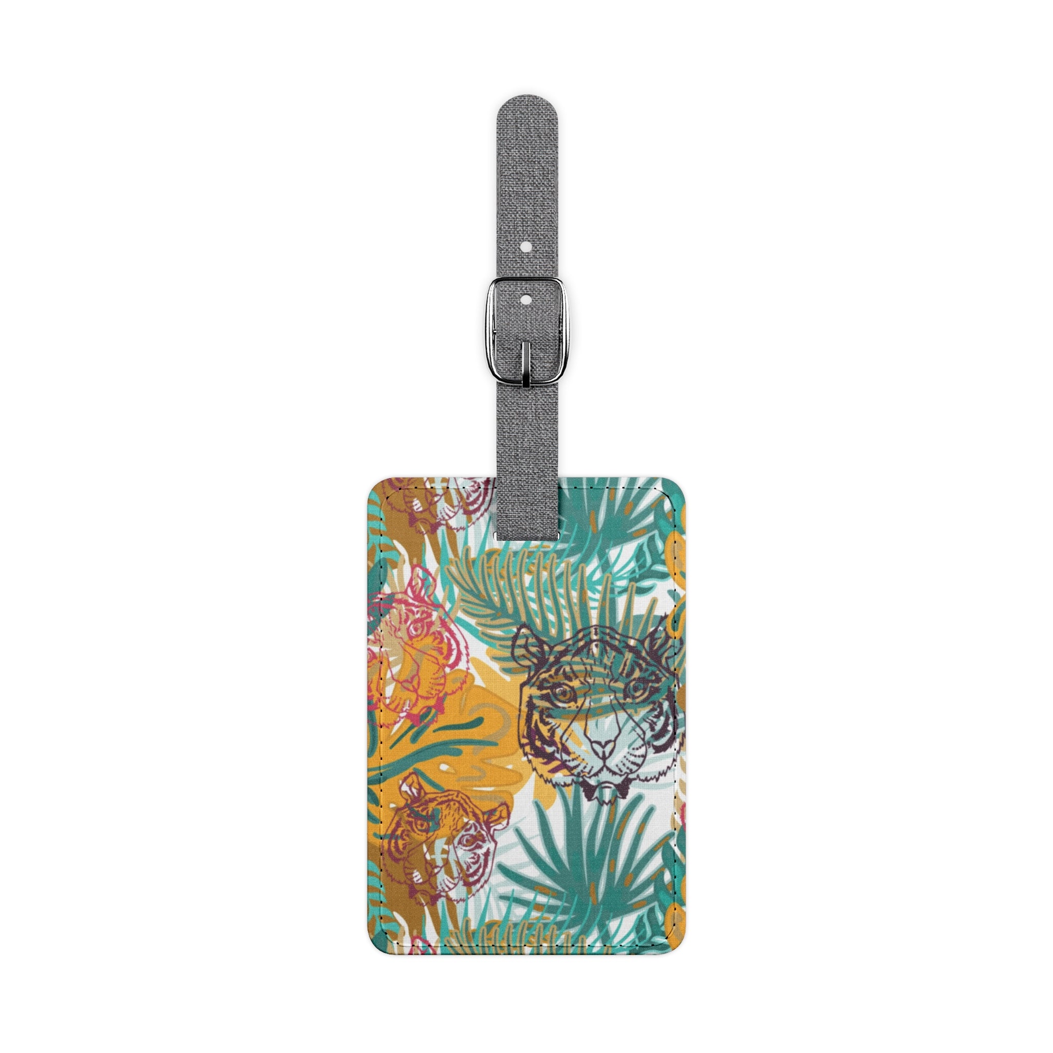Tropical Jungle Tigers Brown and Green Saffiano Polyester Luggage Tag, Rectangle, Artsulli - Art is Long, Life is Short, Accessories, Size, One size, Shape, Rectangle, , , 14494389627962