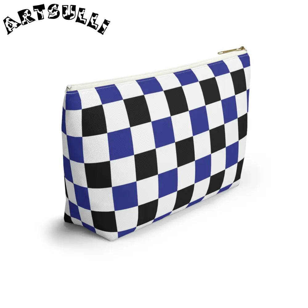 JAKKOUTTHEBXX Checkerboard Blue White and Black Accessory Pouch w