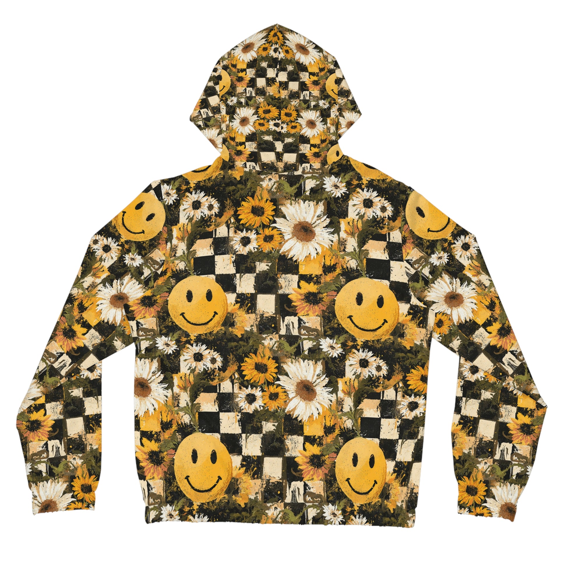 Smiley Face x Checkerboard x Sunflowers x Trippy x Vintage Black and Yellow Women’s Full-Zip Hoodie (AOP), Artsulli - Art is Long, Life is Short, All Over Prints, , , , , , , 
