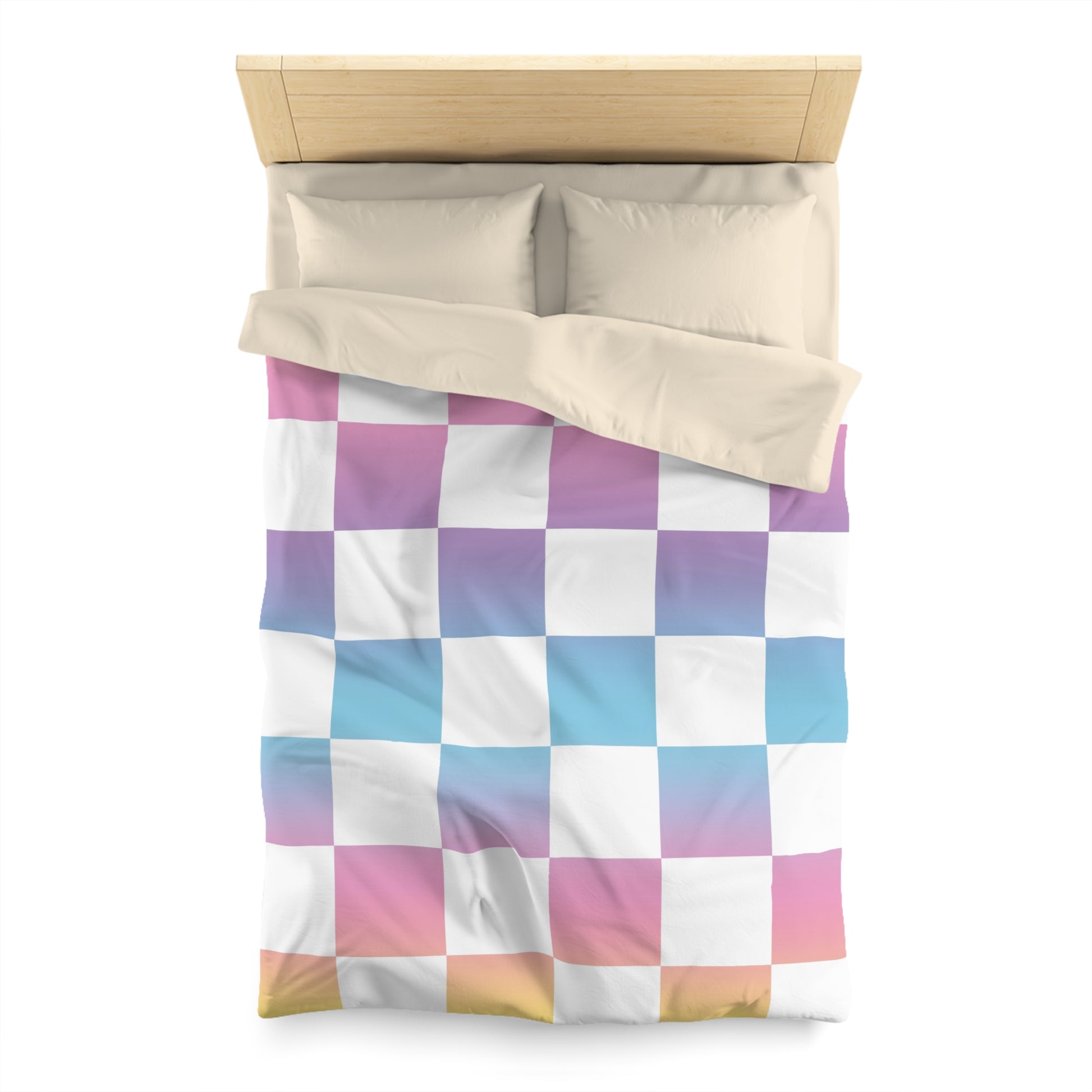 Vaporwave Check Microfiber Duvet Cover, Artsulli - Art is Long, Life is Short, Home Decor, , , , , , , 