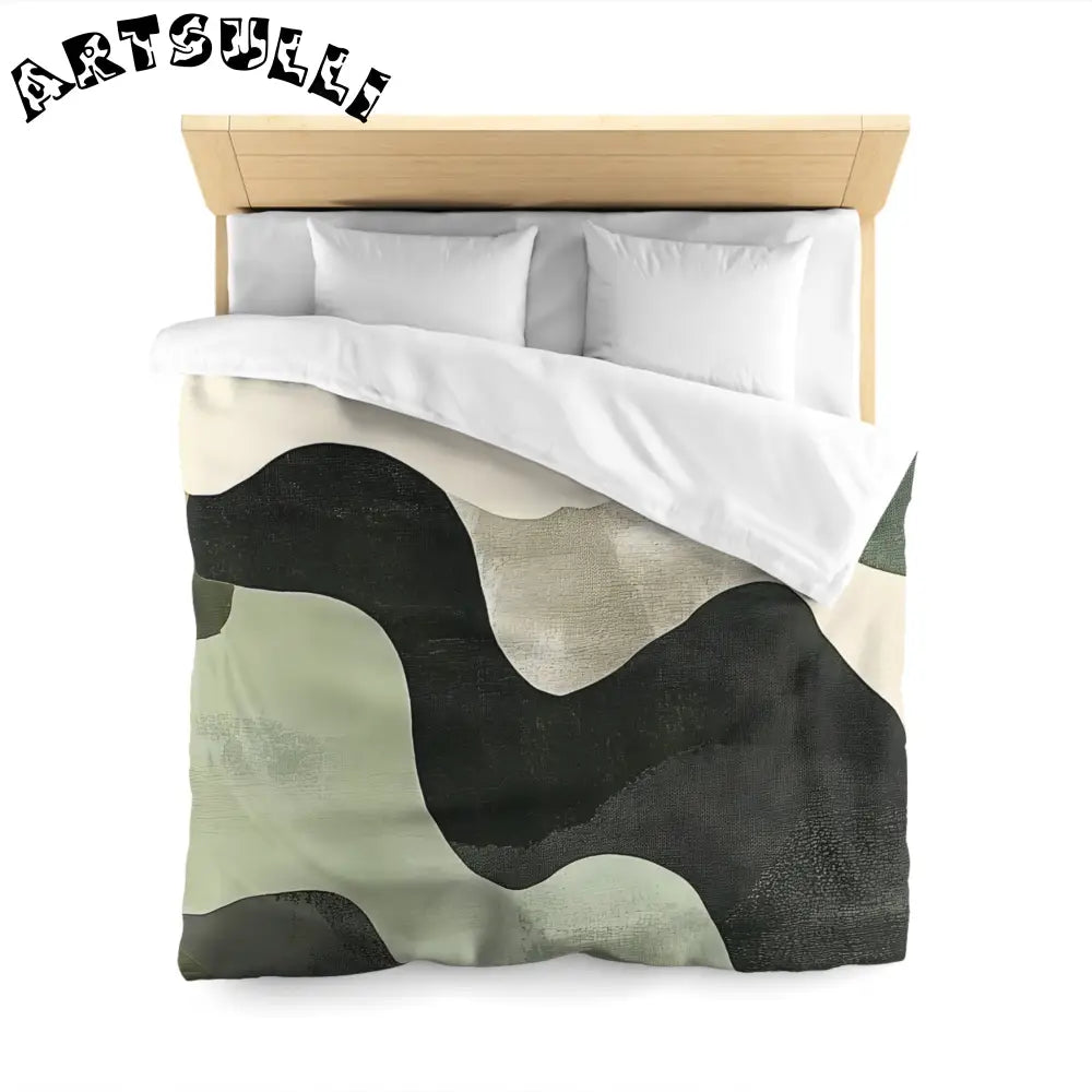 JAKKOUTTHEBXX Abstract Green Black Off White Wavy Pattern Duvet