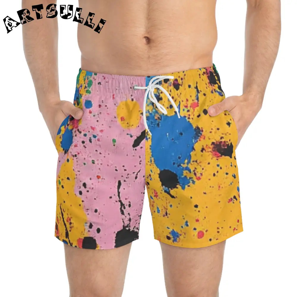 JAKKOUTTHEBXX The Colors Of Paint Splatter Swim Trunks (AOP)