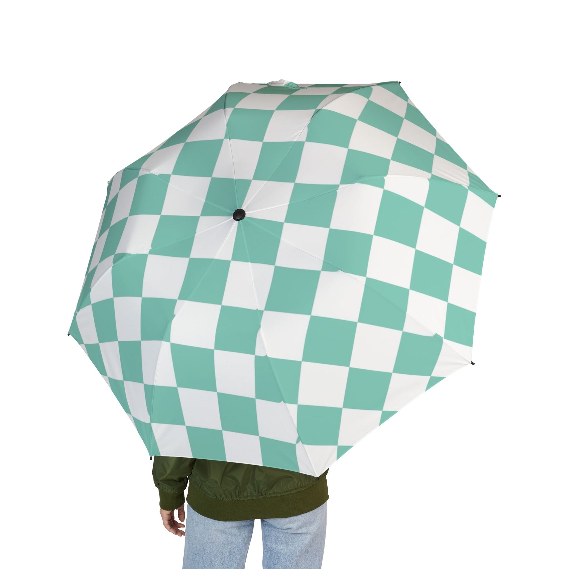 Checkerboard Light Green Semi-Automatic Foldable Umbrella, Artsulli - Art is Long, Life is Short, Accessories, , , , , , , 