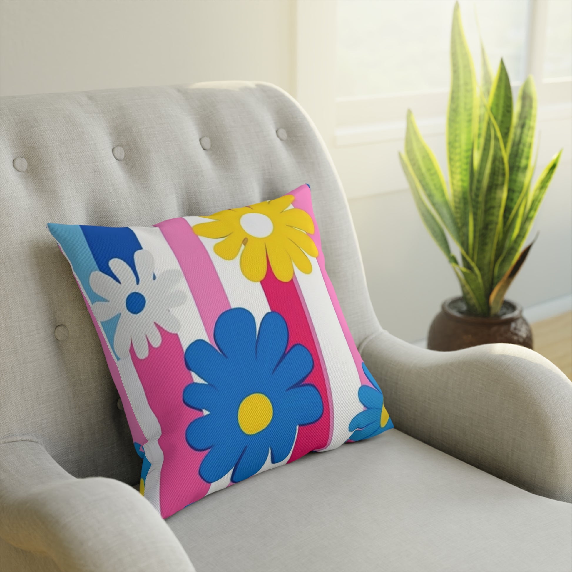 Flowers x Stripes Multi-Color Cushion, Artsulli - Art is Long, Life is Short, Home Decor, , , , , , , 