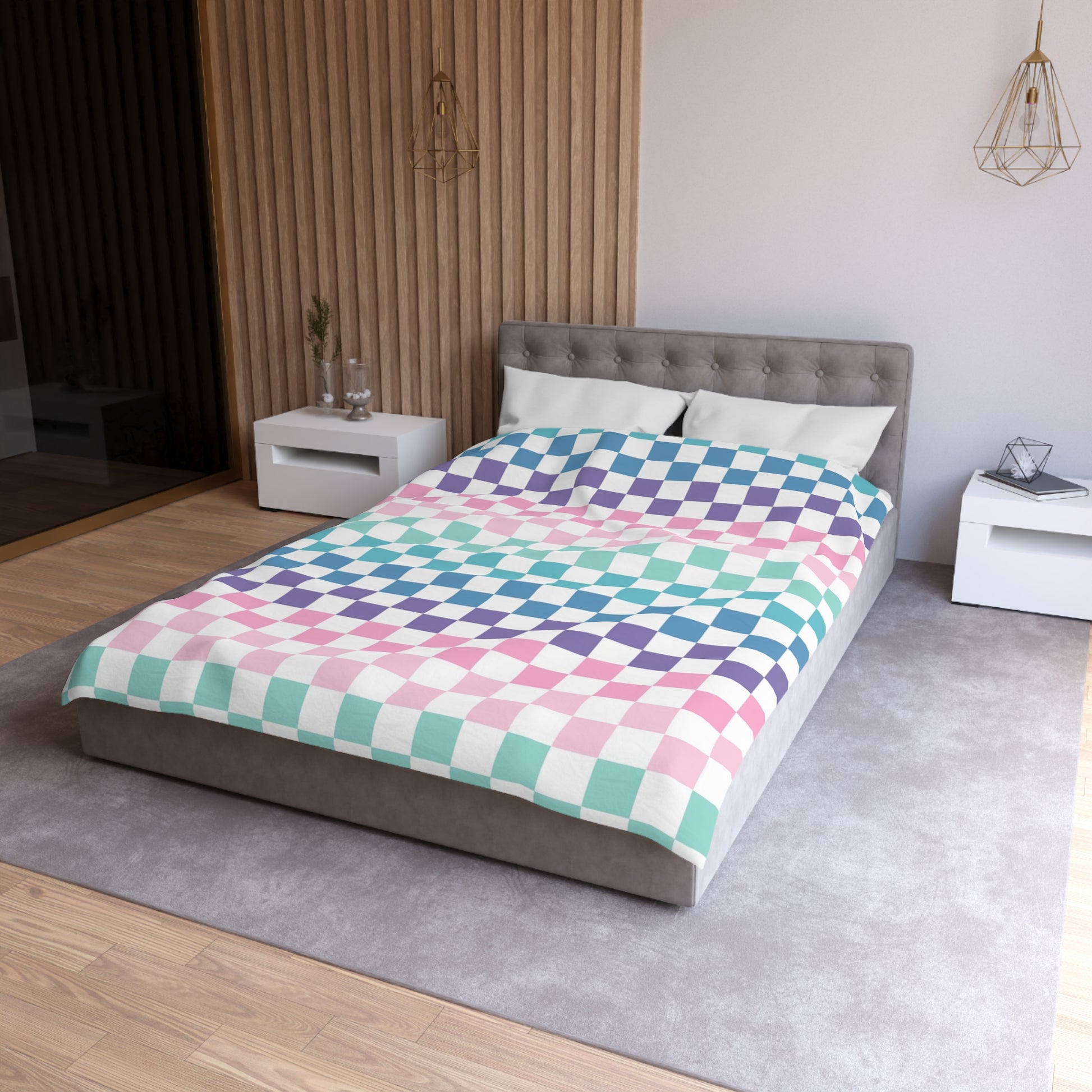 Vaporwave Rainbow  Checkerboard Multi-Color Microfiber Duvet Cover, Artsulli - Art is Long, Life is Short, Home Decor, , , , , , , 