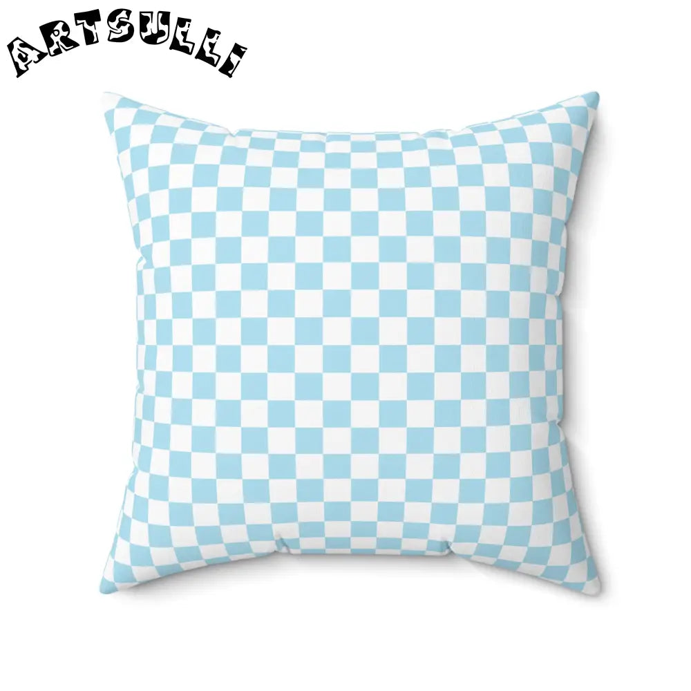 JAKKOUTTHEBXX Checkerboard Sky Blue Spun Polyester Square Pillow