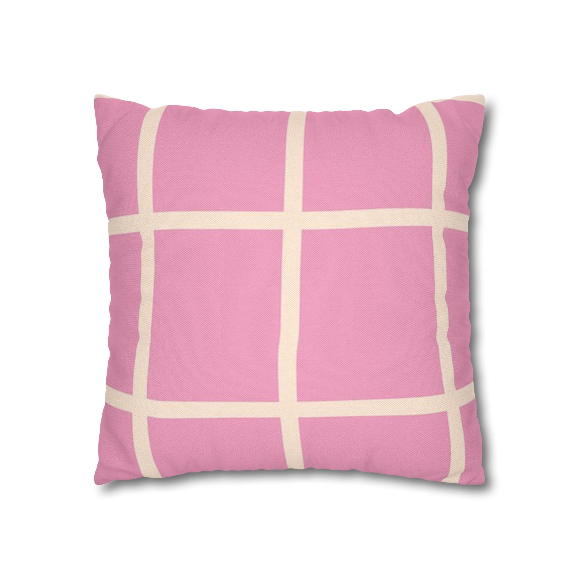 Pink Grid Cloth Sim Spun Polyester Square Pillowcase, Artsulli - Art is Long, Life is Short, Home Decor, , , , , , , 