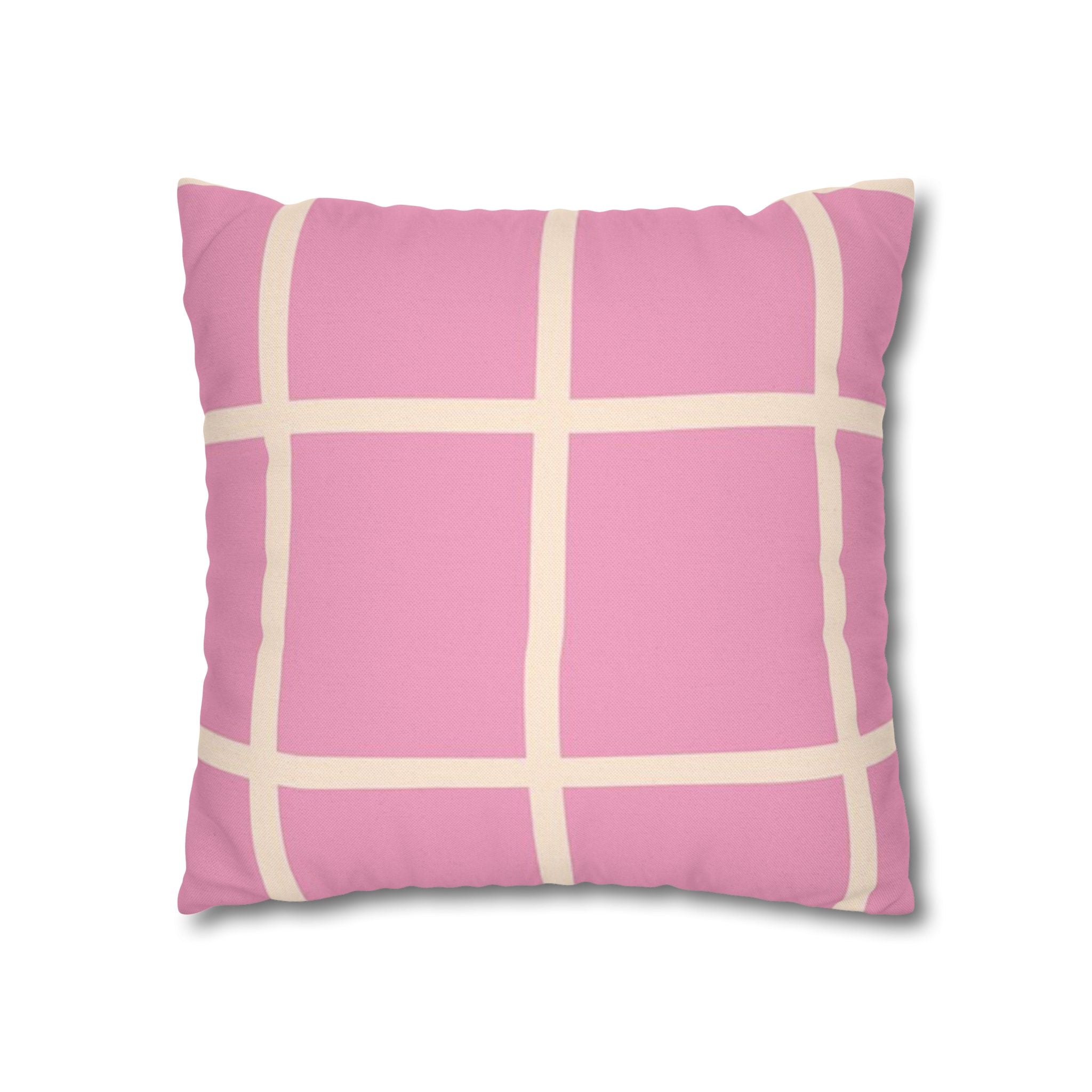 Pink Grid Cloth Sim Spun Polyester Square Pillowcase, Artsulli - Art is Long, Life is Short, Home Decor, , , , , , , 