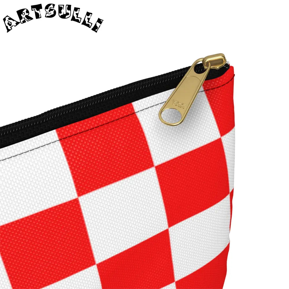 JAKKOUTTHEBXX Checkerboard Red and White Accessory Pouch