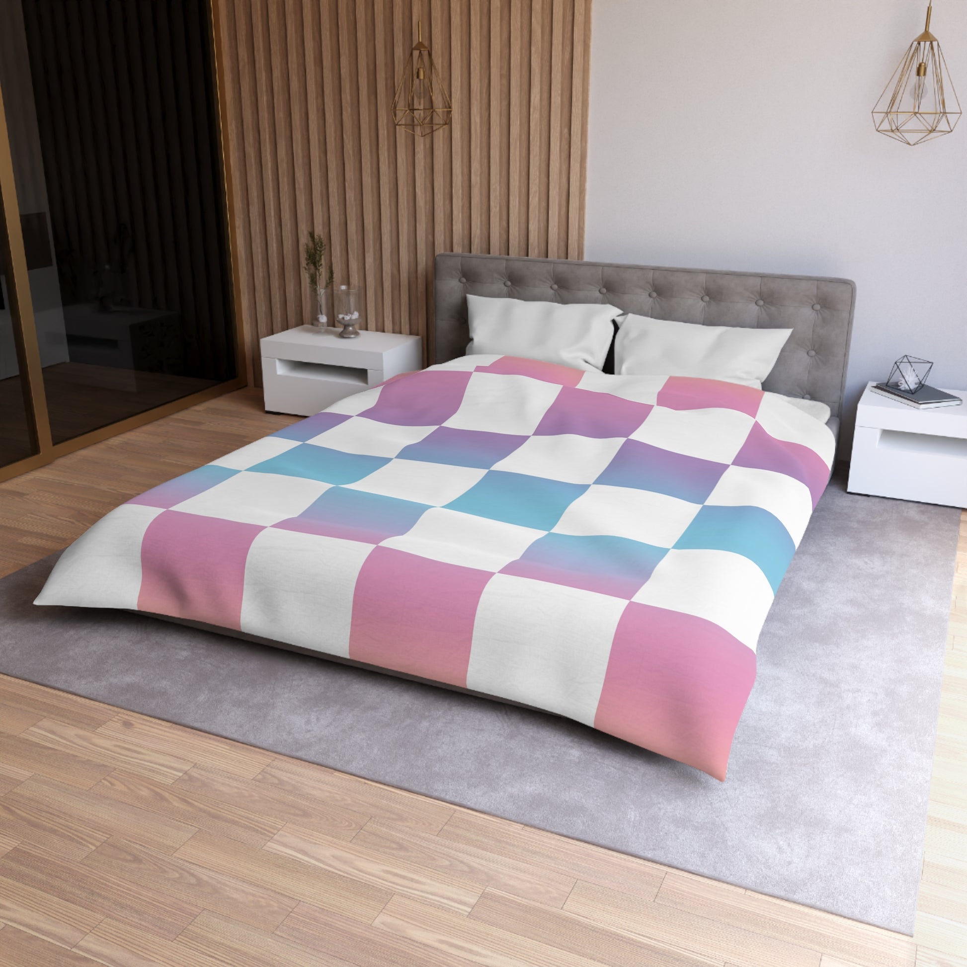 Vaporwave Check Microfiber Duvet Cover, Artsulli - Art is Long, Life is Short, Home Decor, , , , , , , 