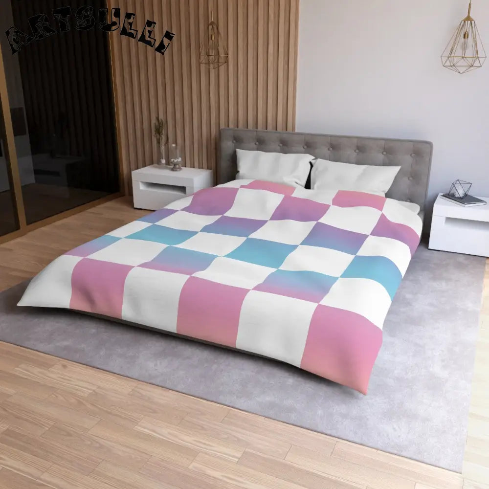 JAKKOUTTHEBXX Vaporwave Check Microfiber Duvet Cover JAKKOUTTHEBXX