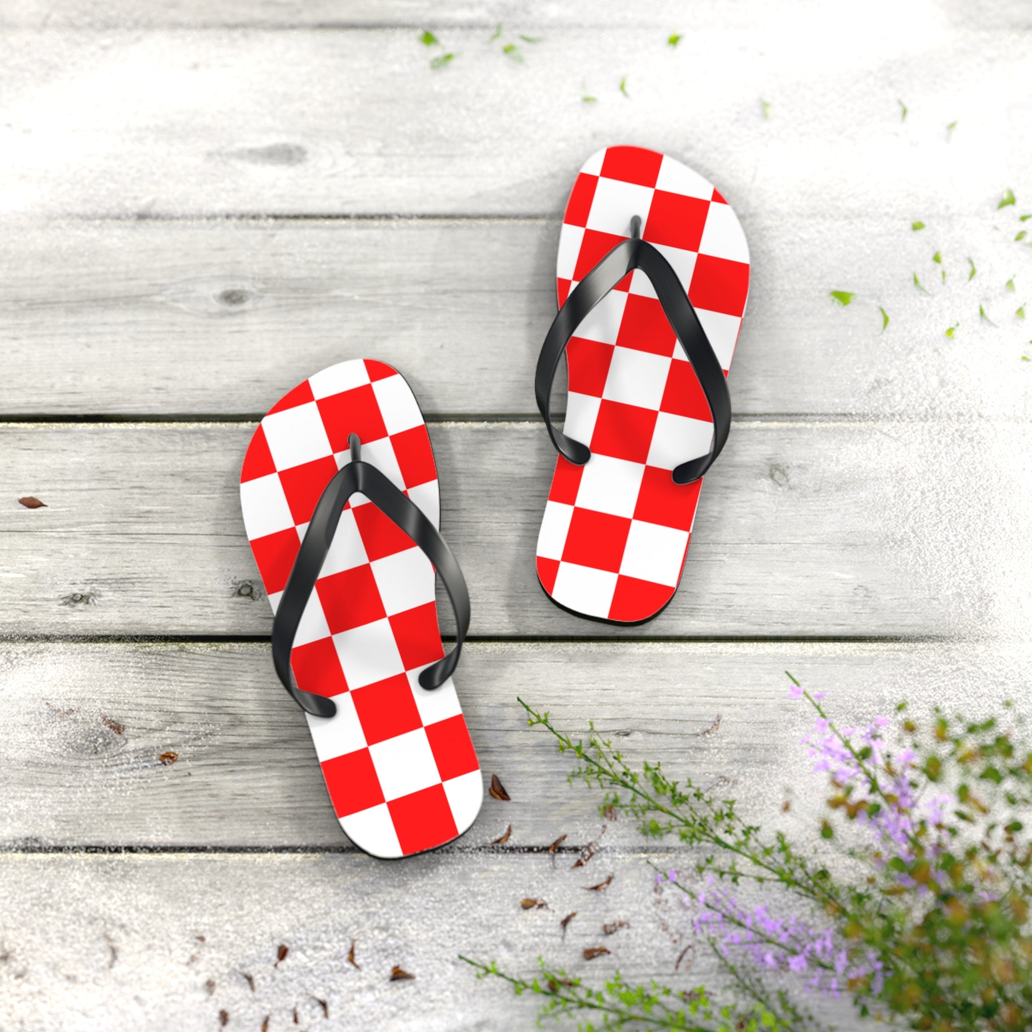 Checkerboard Red and White Flip Flops, Artsulli - Art is Long, Life is Short, Shoes, , , , , , , 