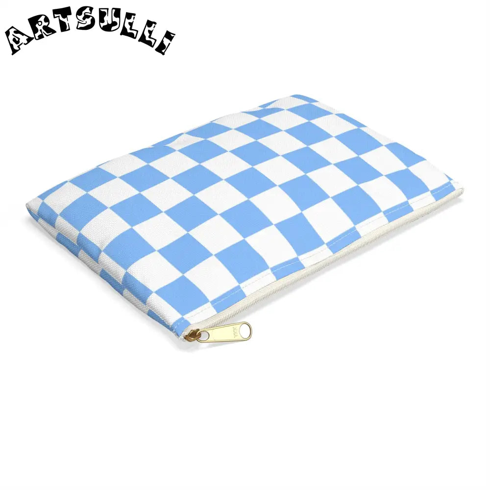 JAKKOUTTHEBXX Checkerboard White and Light Blue Accessory Pouch