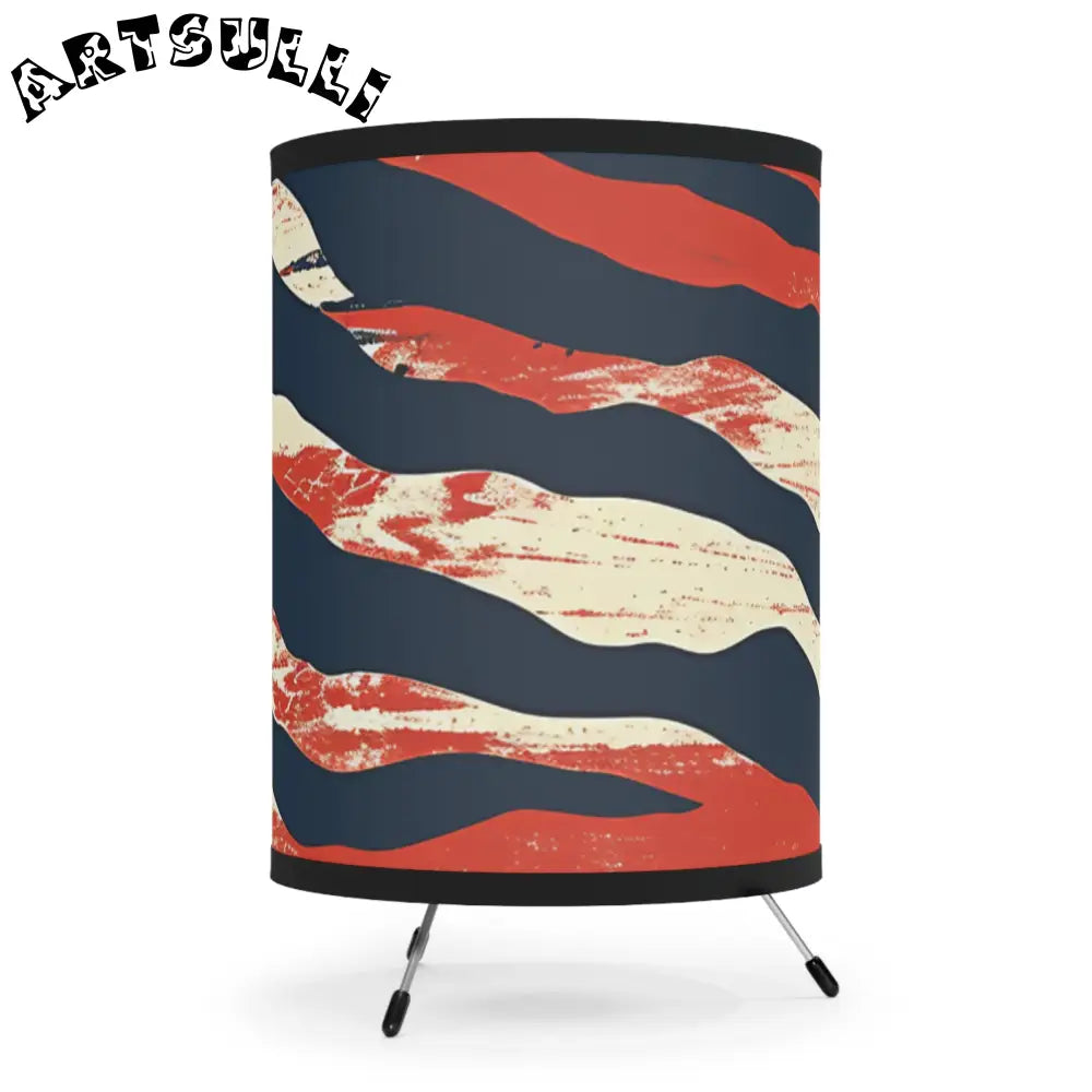 JAKKOUTTHEBXX Tripod Lamp with Abstract Wave Printed Shade