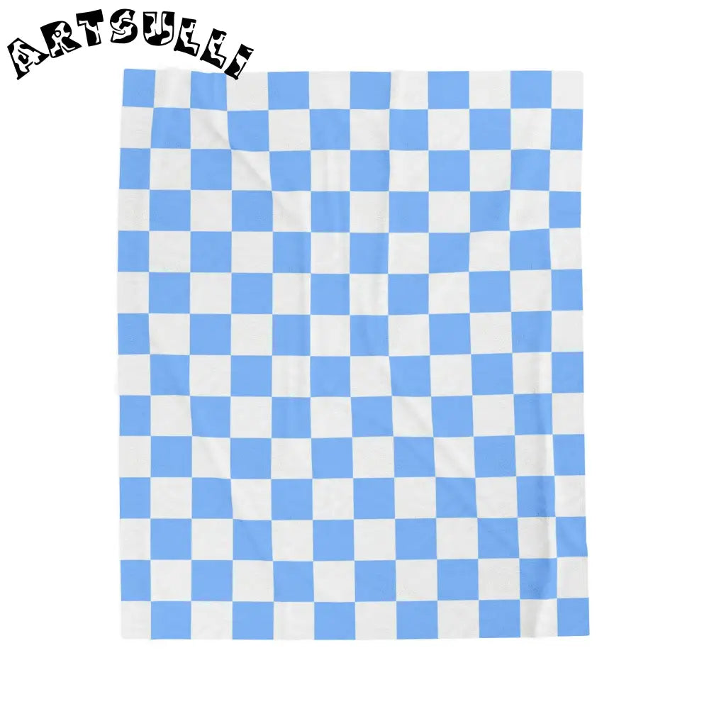 JAKKOUTTHEBXX Checkerboard White and Light Blue Velveteen Plush