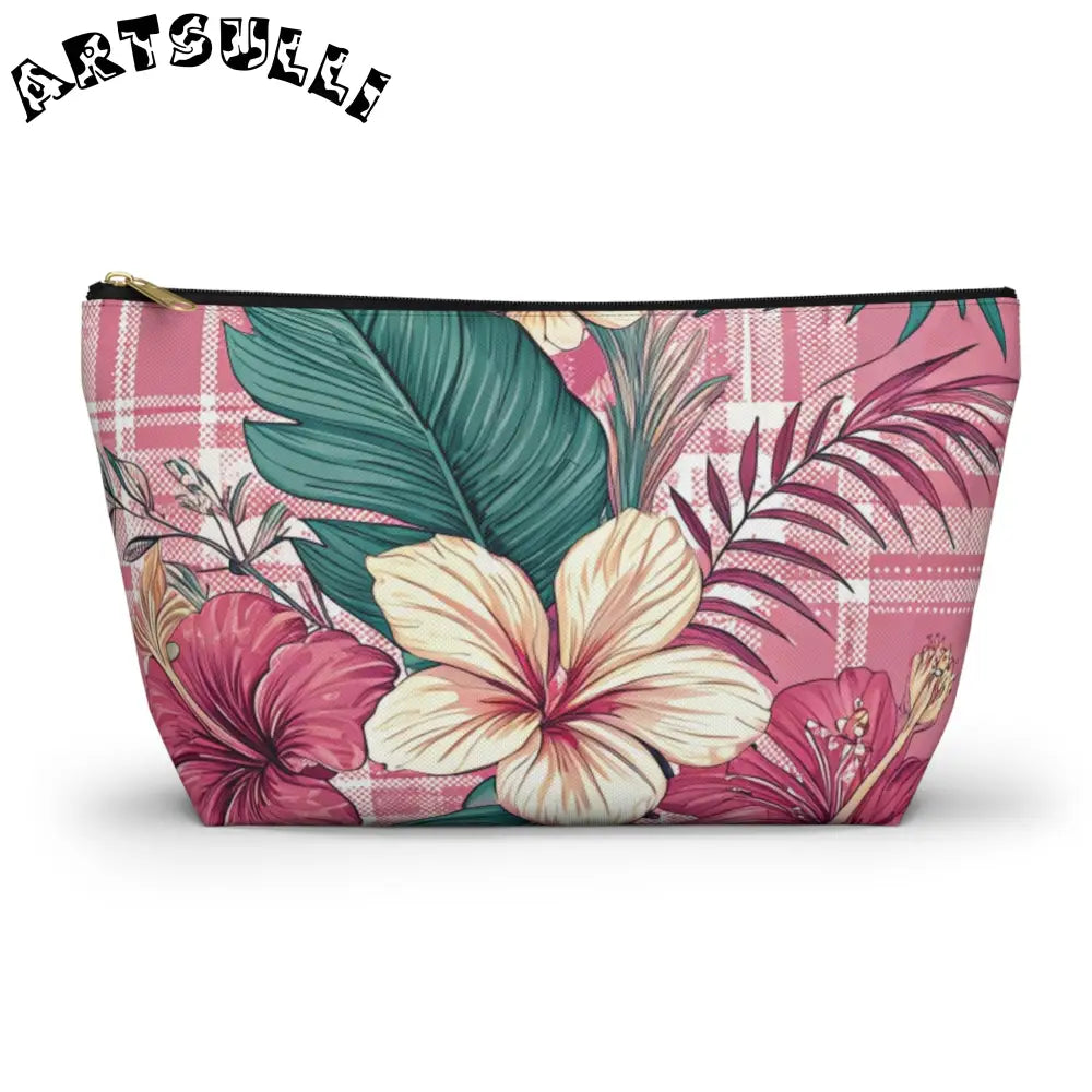 JAKKOUTTHEBXX Plaid x Floral Burgundy and Green Accessory Pouch w