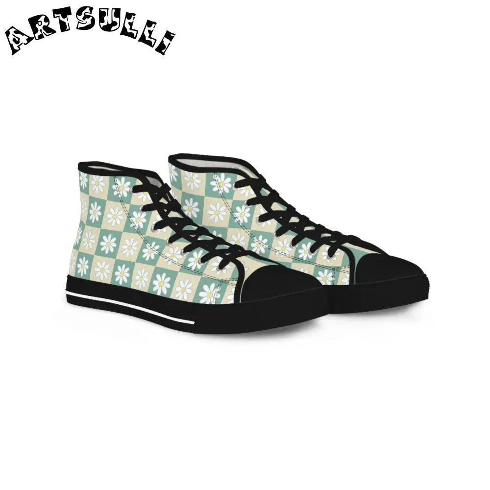 JAKKOUTTHEBXX Retro Daisy Checkerboard Green and Tan Men’s High Top