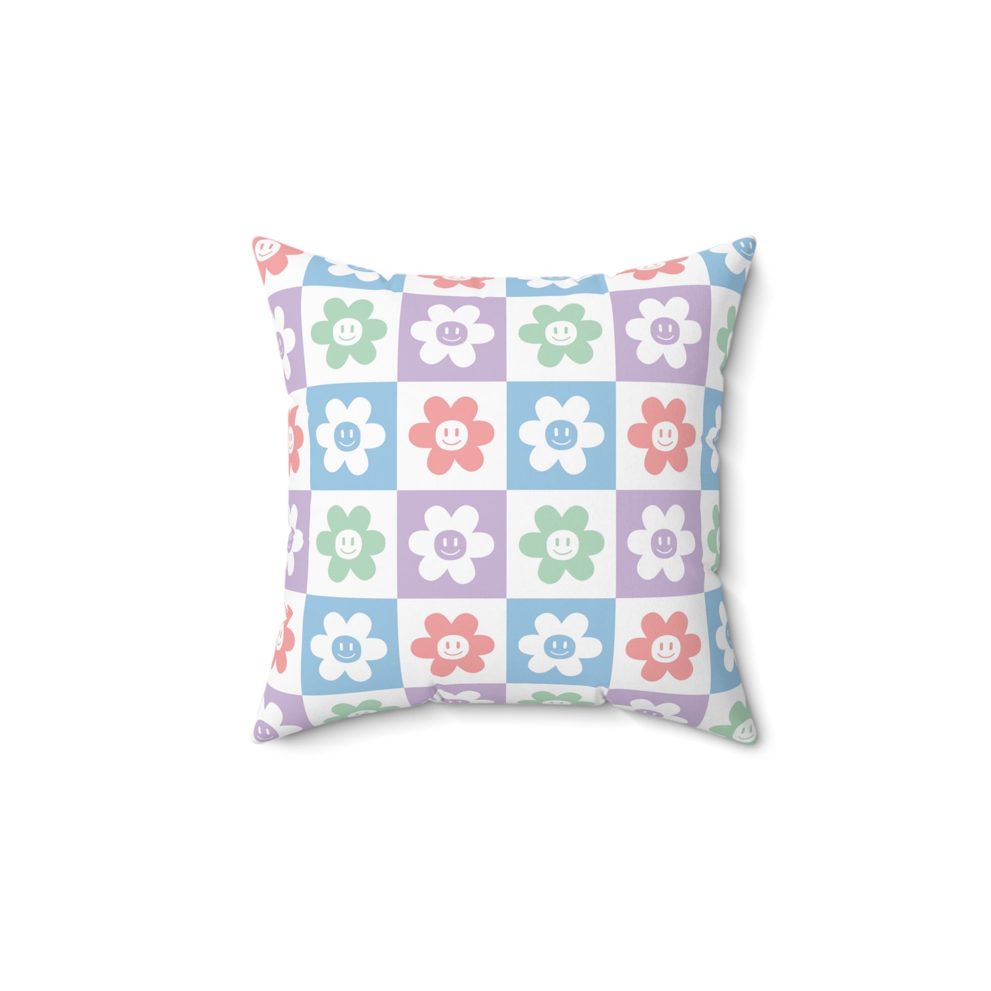 Chessboard x Smiley Face Flowers Multi-Color Spun Polyester Square Pillow, Artsulli - Art is Long, Life is Short, Home Decor, , , , , , , 