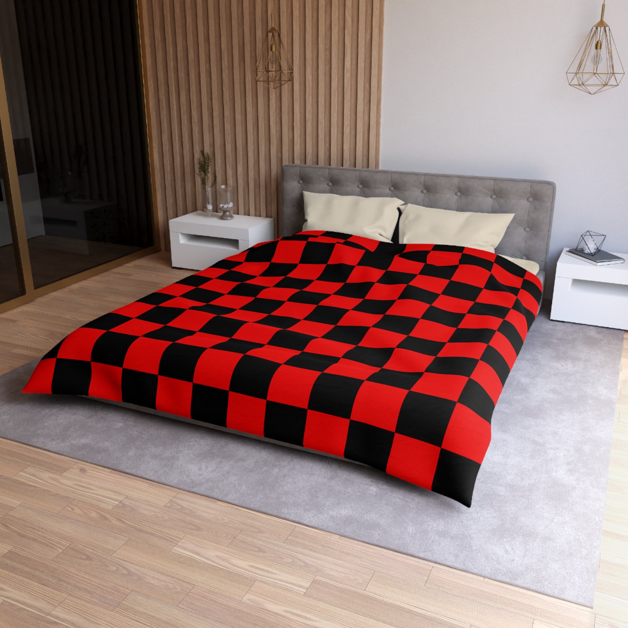 Checkerboard Red and Black Microfiber Duvet Cover, Artsulli - Art is Long, Life is Short, Home Decor, , , , , , , 