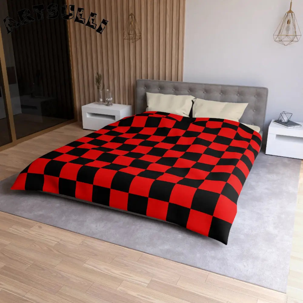 JAKKOUTTHEBXX Checkerboard Red and Black Microfiber Duvet Cover