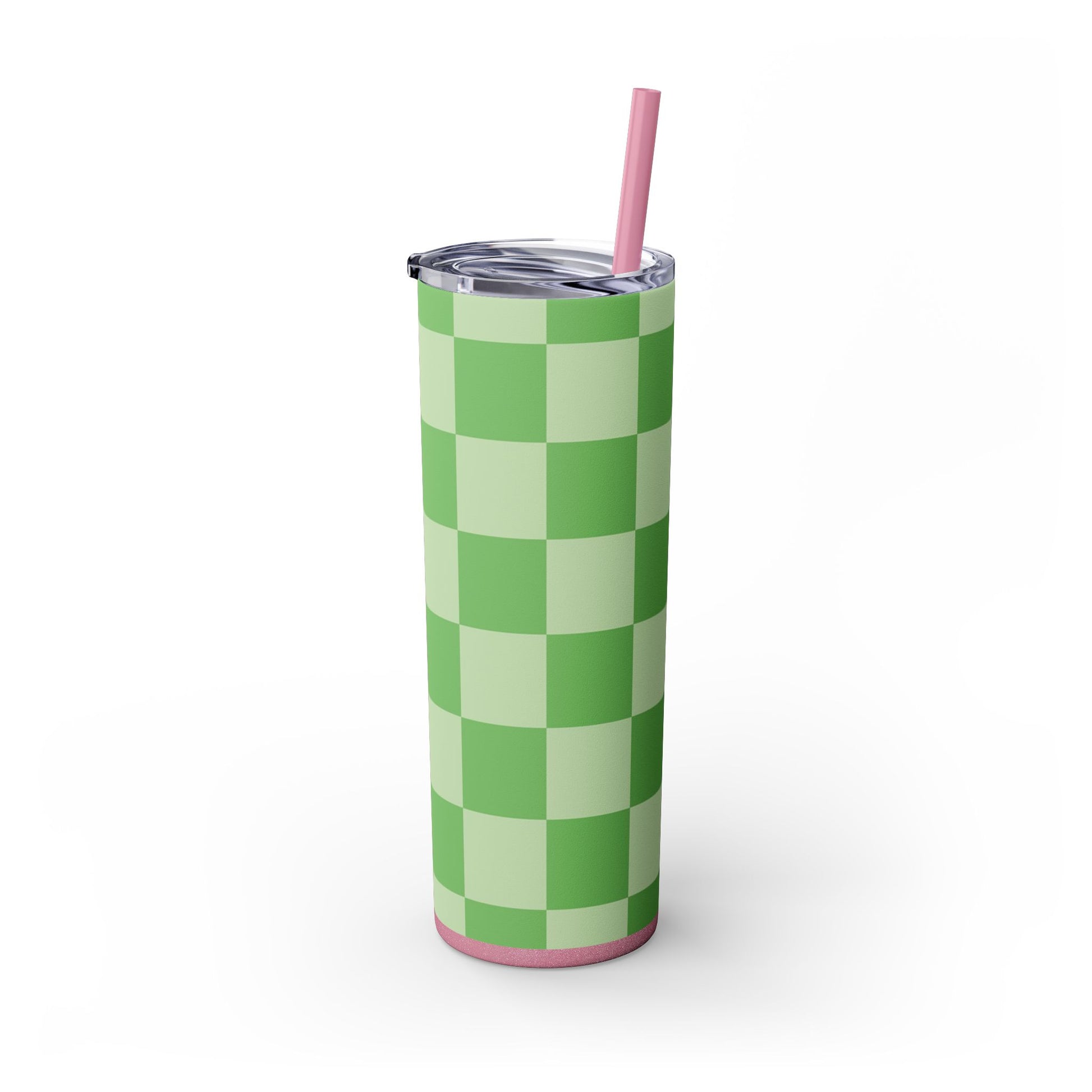 Checkerboard Green Skinny Tumbler with Straw, 20oz, Artsulli - Art is Long, Life is Short, Mug, , , , , , , 
