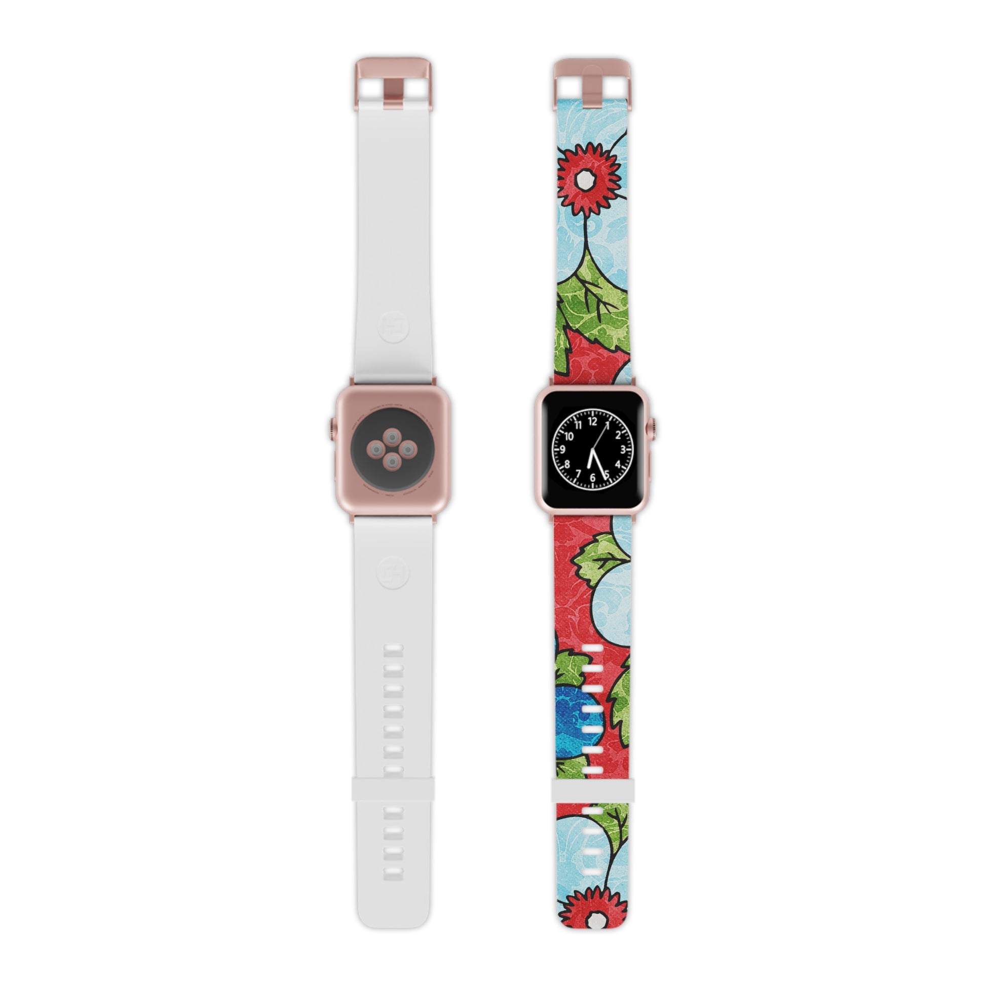 Groovy Red Floral Kl Watch Band for Apple Watch, Artsulli - Art is Long, Life is Short, Accessories, Size, 8'' × 0.75'' / 42 - 44 mm, Color, Rose Gold, , , 63783012712525357664