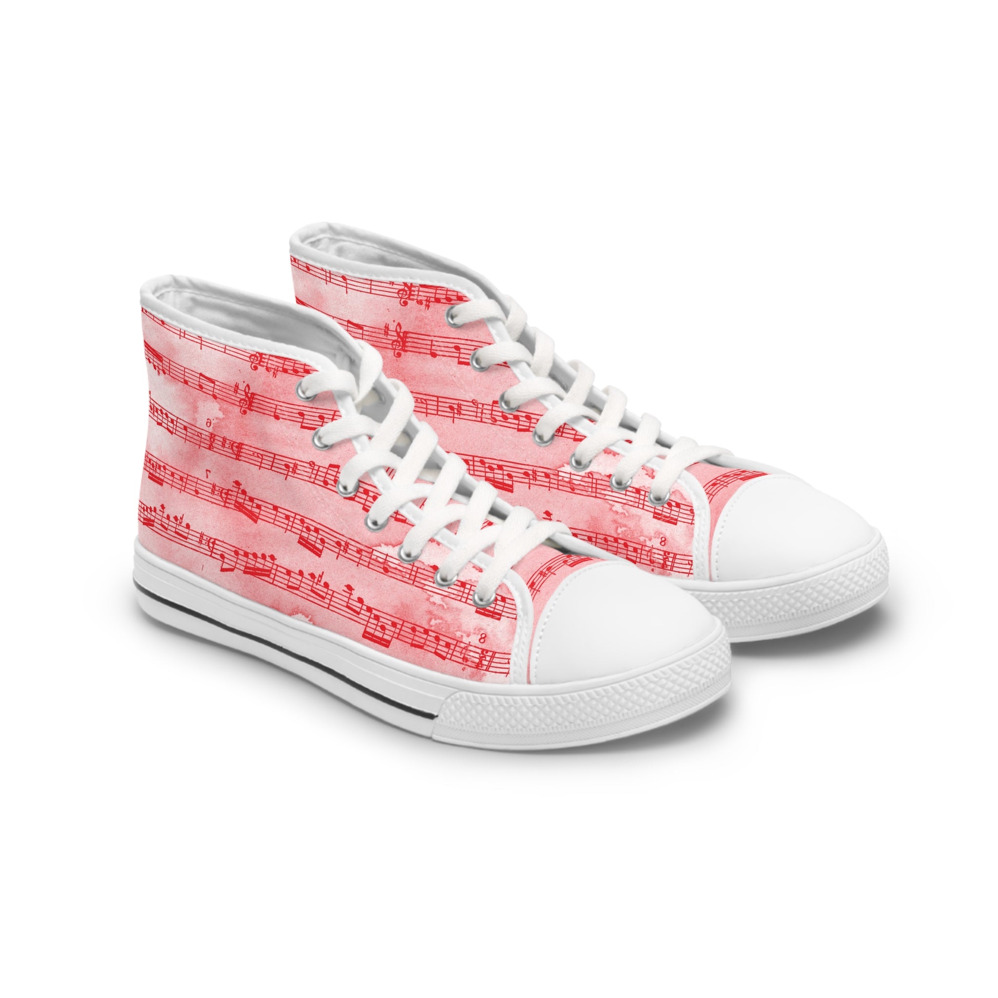 Drip Spill Type Beat Sheet Music II Red Women's High Top Sneakers, Artsulli - Art is Long, Life is Short, Shoes, Size, US 5.5, Color, White sole, , , 34923613918360950693