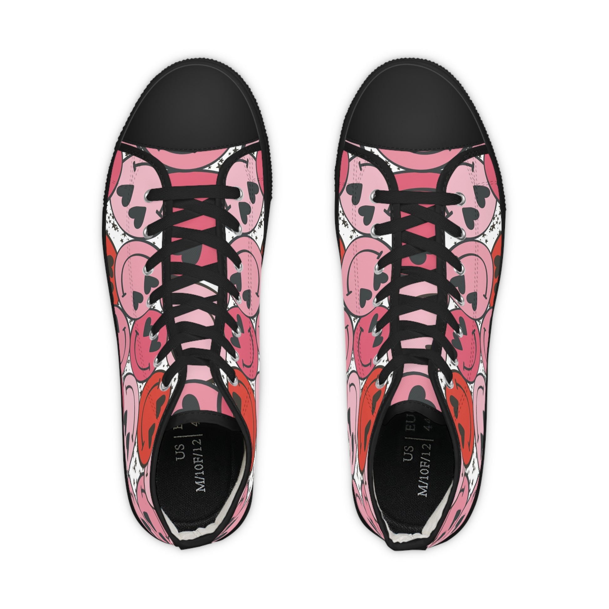 Smiley Face x Heart Eyes Pink and Red Men's High Top Sneakers, Artsulli - Art is Long, Life is Short, Shoes, , , , , , , 