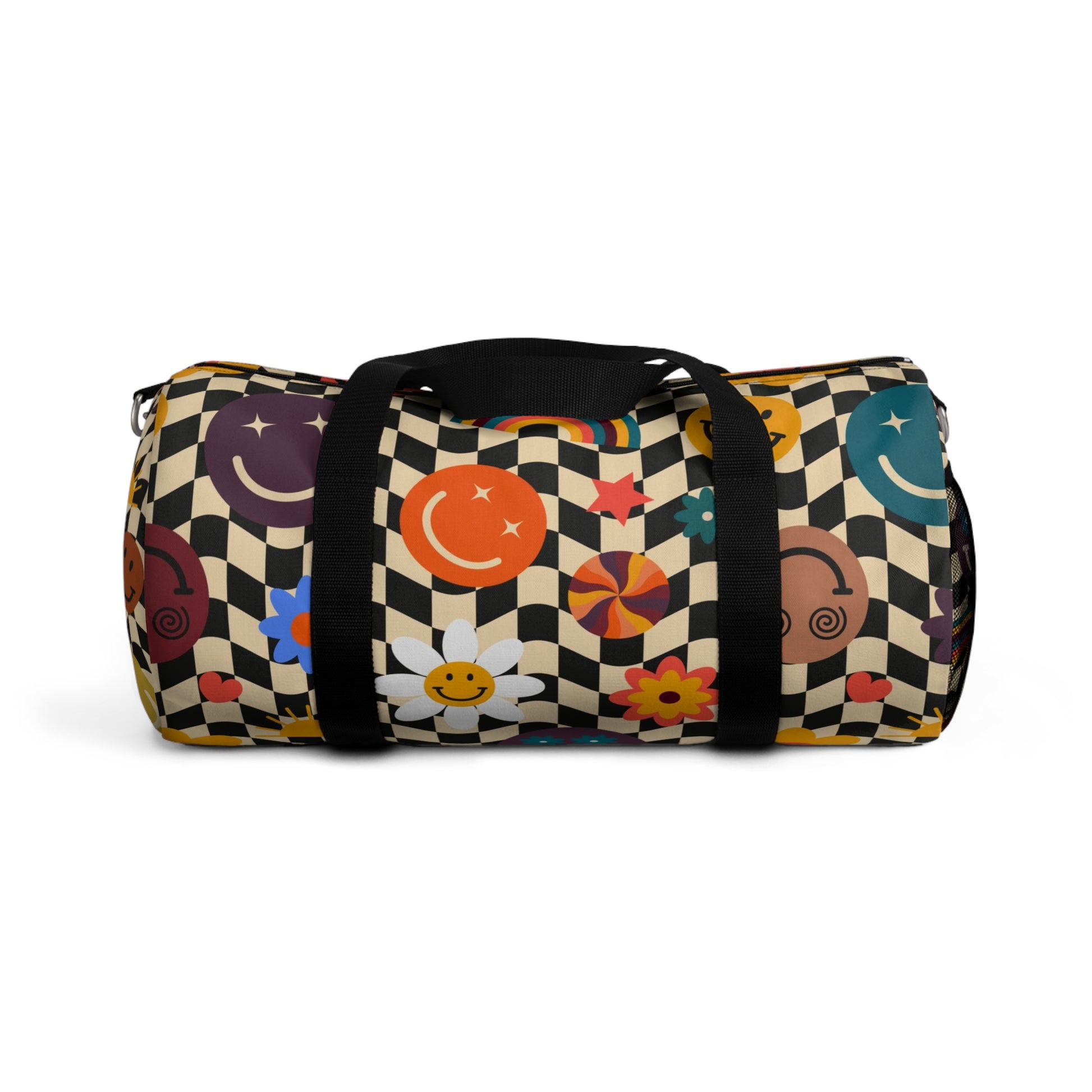 Trippy x Wavy Checkerboard x Smiley Face x Rainbow x Flowers II Multi-Color Duffel Bag, Artsulli - Art is Long, Life is Short, Bags, Size, Small, , , , , 18097201438963698651