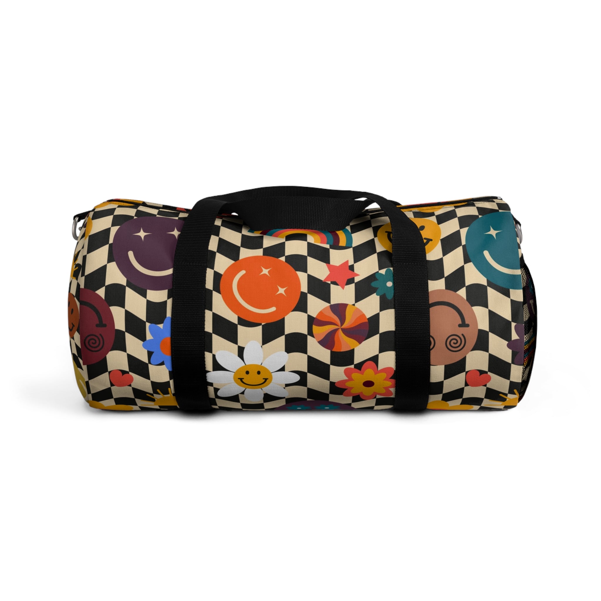 Trippy x Wavy Checkerboard x Smiley Face x Rainbow x Flowers II Multi-Color Duffel Bag, Artsulli - Art is Long, Life is Short, Bags, Size, Small, , , , , 18097201438963698651