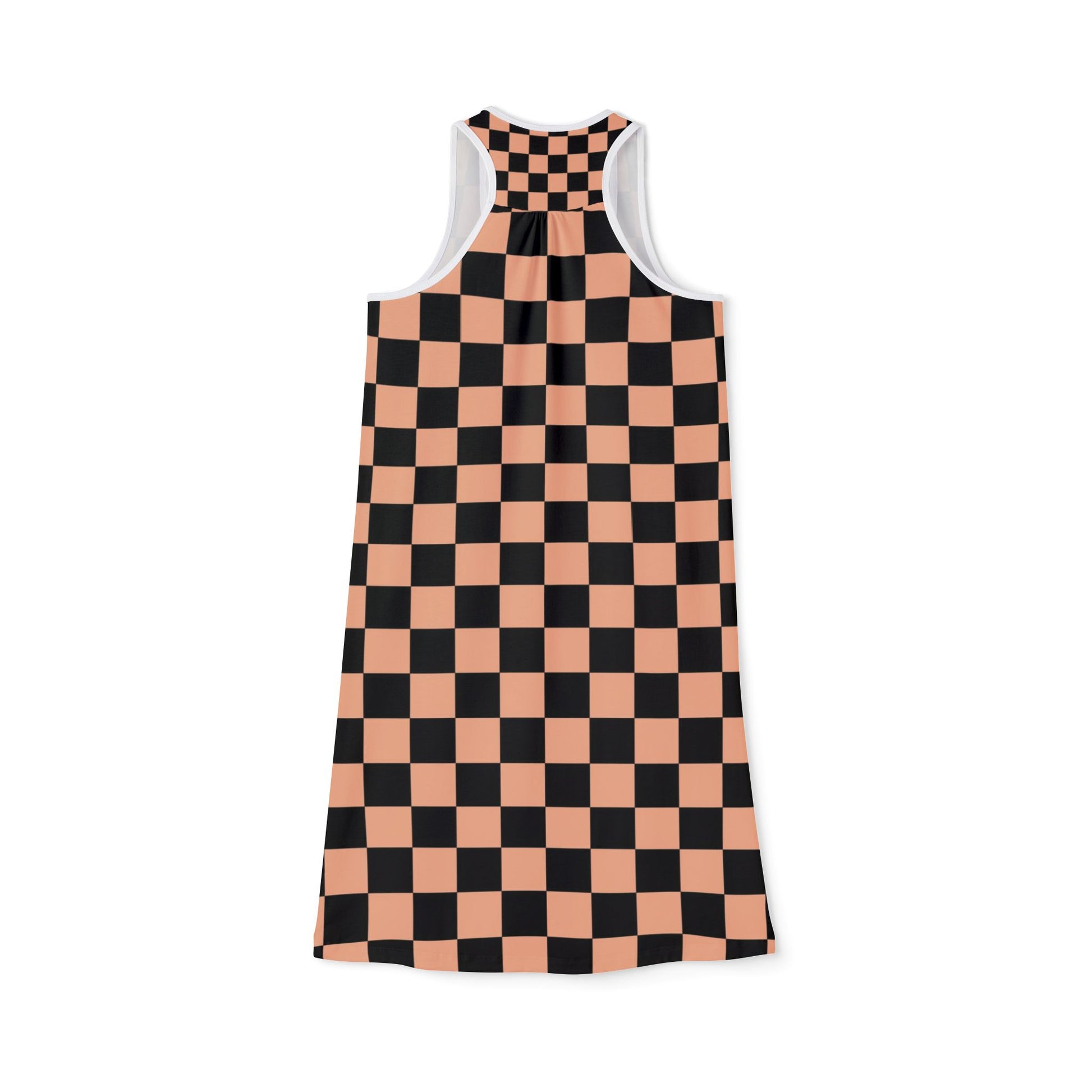 Checkerboard Soft Orange and Black Women's Racerback Dress (AOP), Artsulli - Art is Long, Life is Short, Tank Top, , , , , , , 