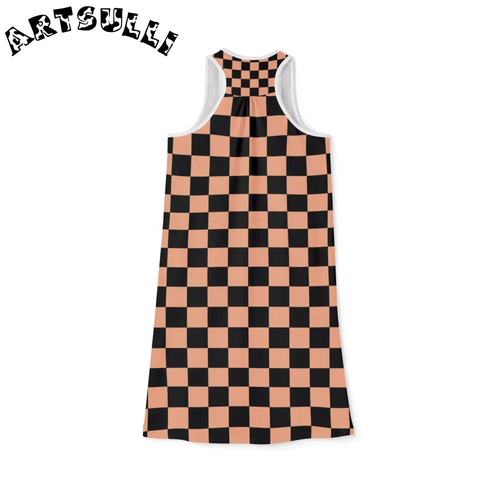JAKKOUTTHEBXX Checkerboard Soft Orange and Black Women’s Racerback