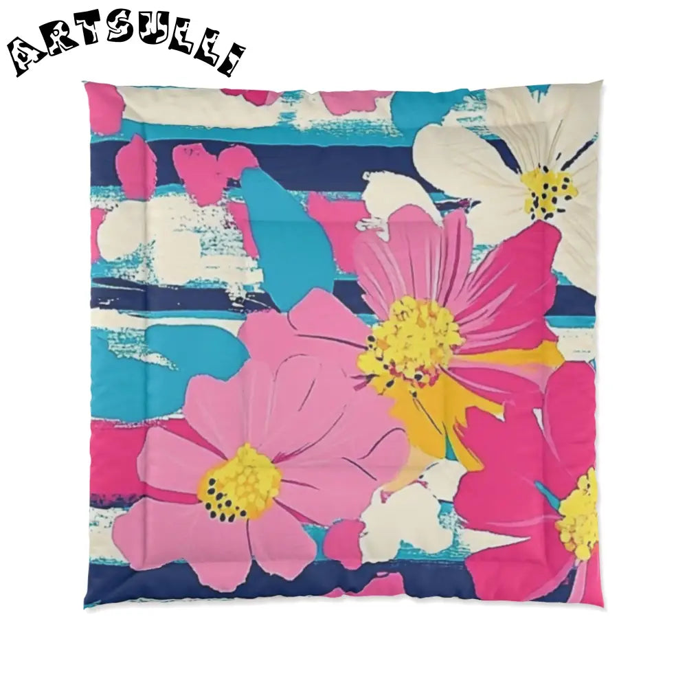 JAKKOUTTHEBXX Dayglo Floral Stripes Multi-Color Comforter