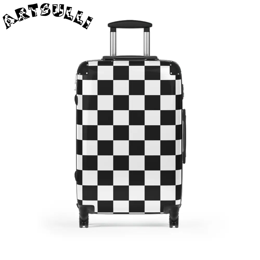 JAKKOUTTHEBXX Checkerboard Black and White Suitcase JAKKOUTTHEBXX