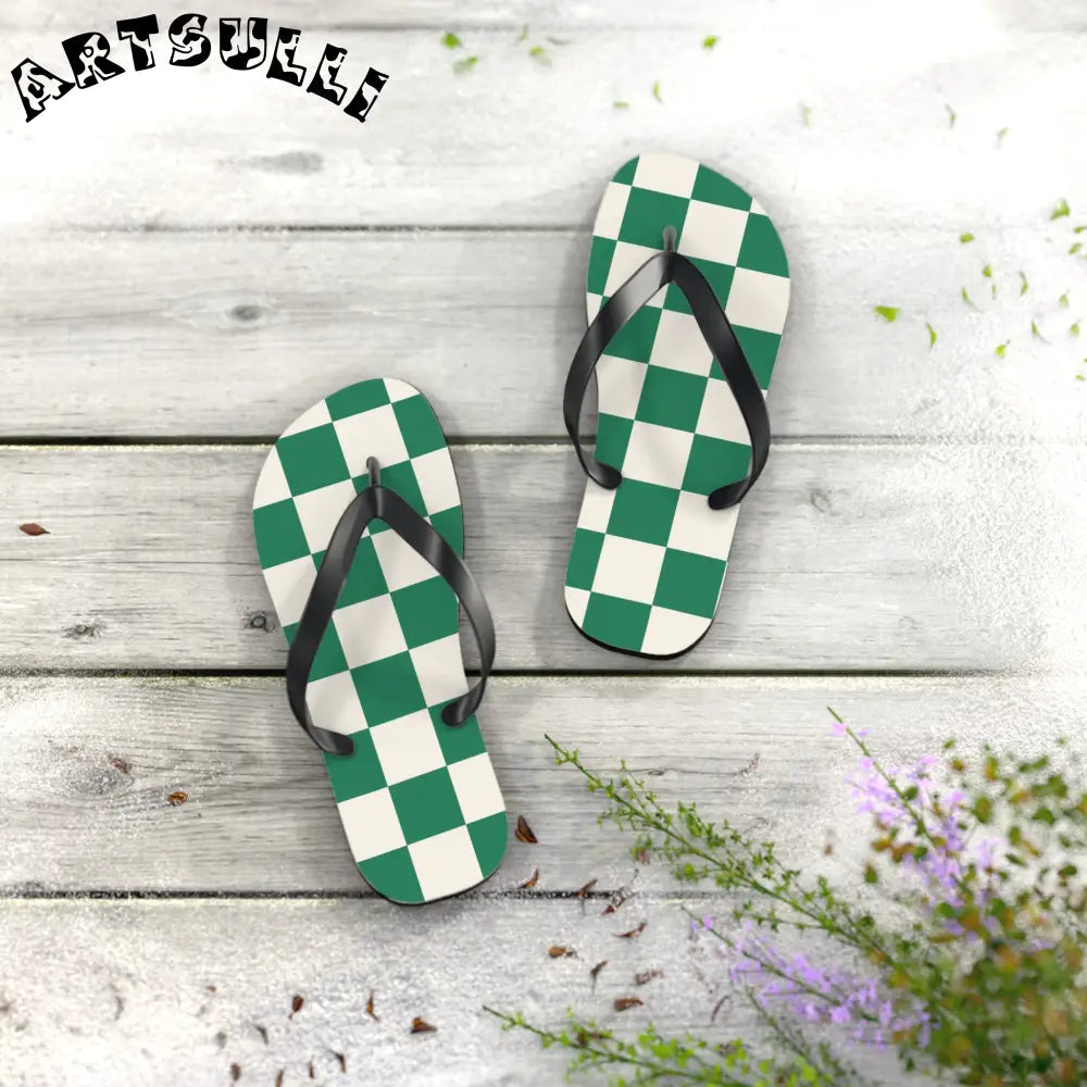 JAKKOUTTHEBXX Checkerboard Dark Green Flip Flops JAKKOUTTHEBXX