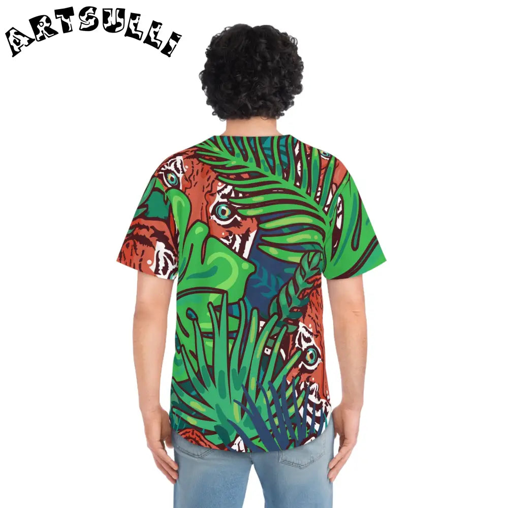 JAKKOUTTHEBXX Tropical Jungle Tigers Blue and Green Men’s Baseball