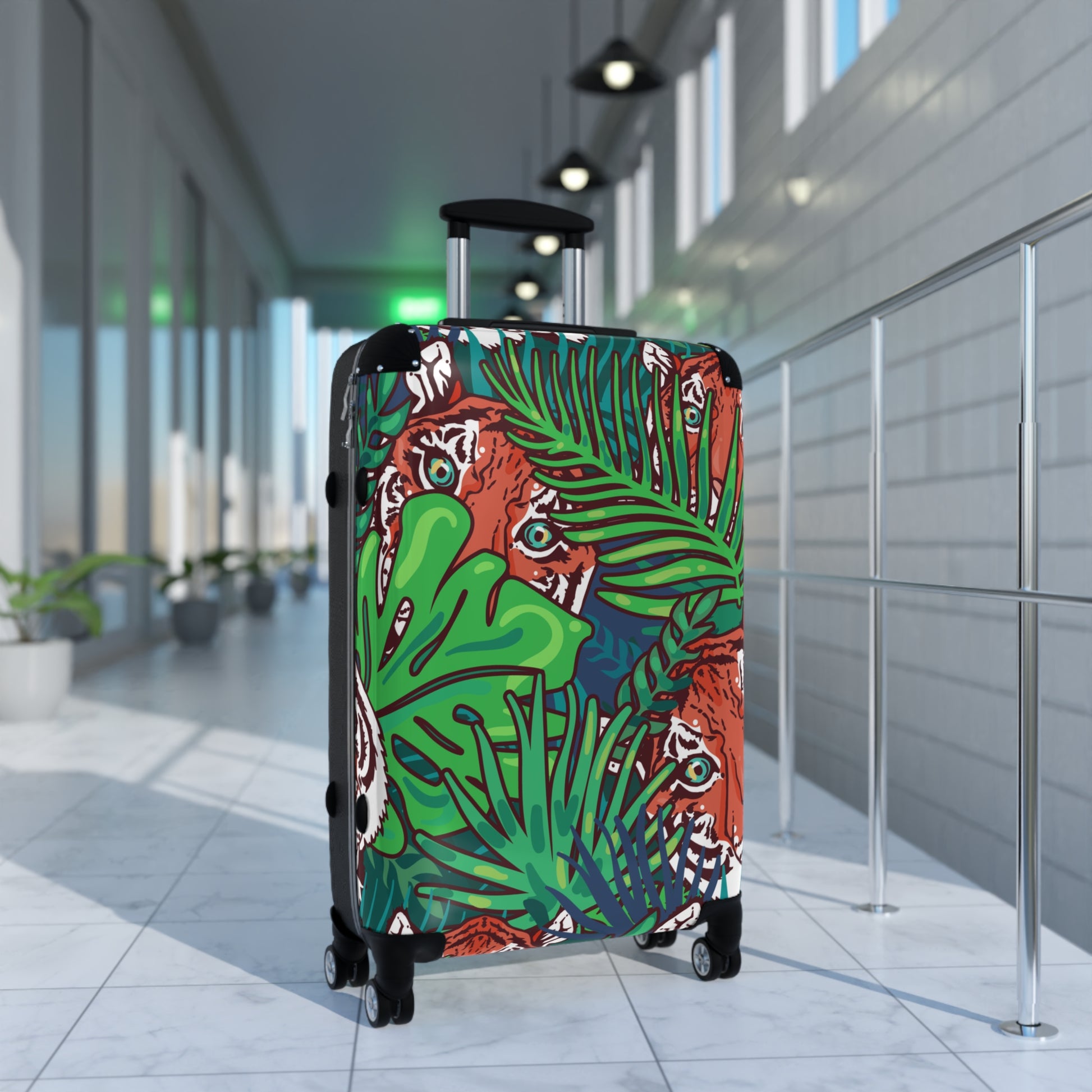 Tropical Jungle Tigers Blue and Green Tropical Jungle Tigers Blue and Green Suitcase, Artsulli - Art is Long, Life is Short, Bags, , , , , , , 